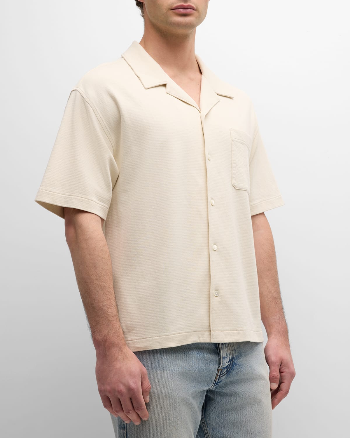 Shop Frame Men's Duo Fold Relaxed Camp Shirt In White Sand