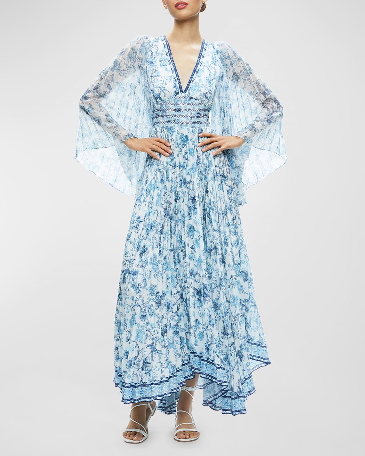 Alice And Olivia Alice + Olivia Sion Floral Long Sleeve Pleated Maxi Dress In Je L'adore Spring