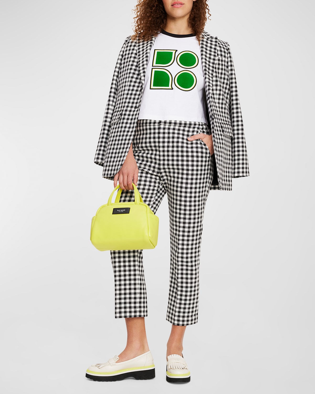 Kate Spade Spring Cropped Gingham-print Twill Pants In Black/cream