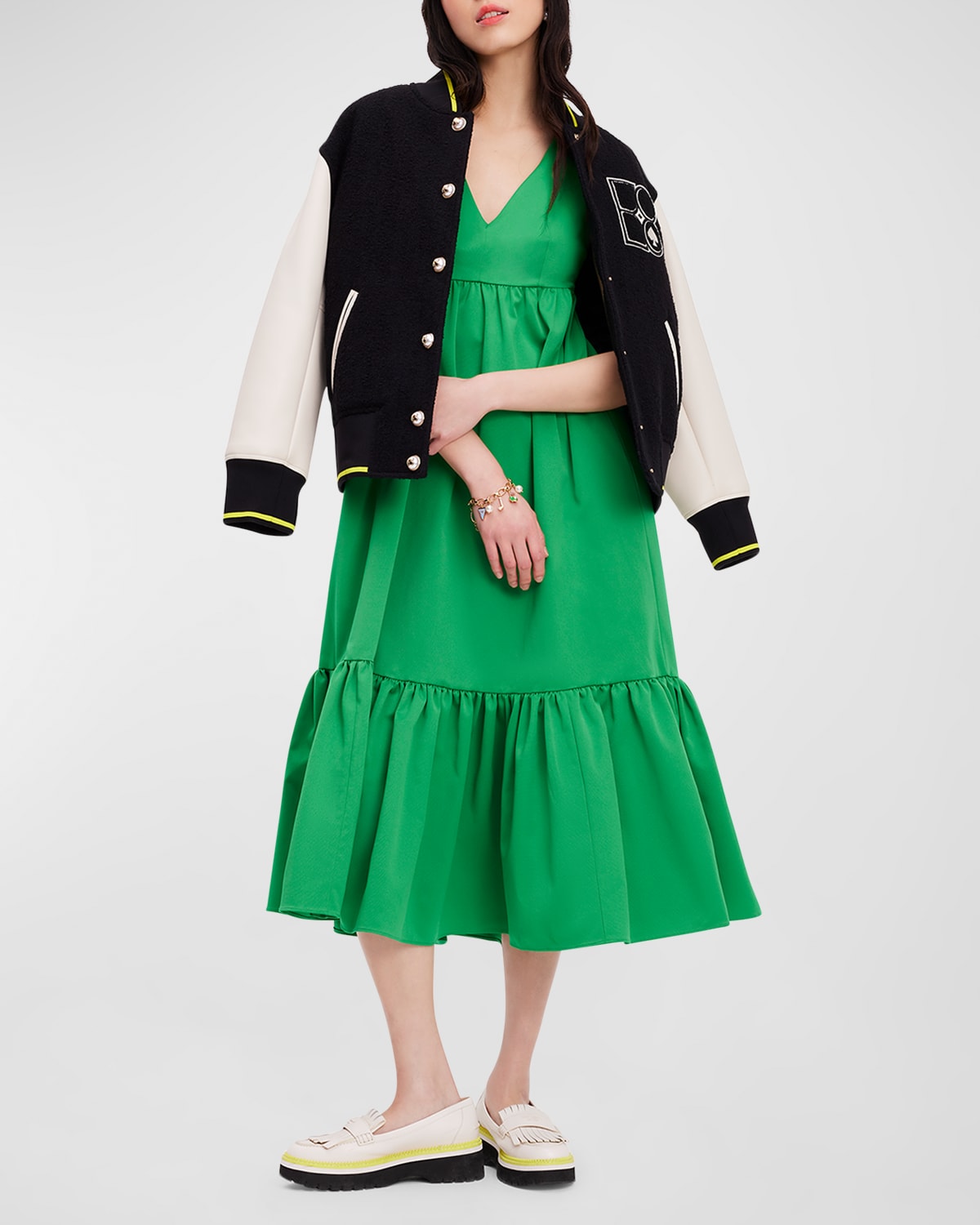 Shop Kate Spade Sleeveless Tiered Faille Midi Dress In Vert De Terre