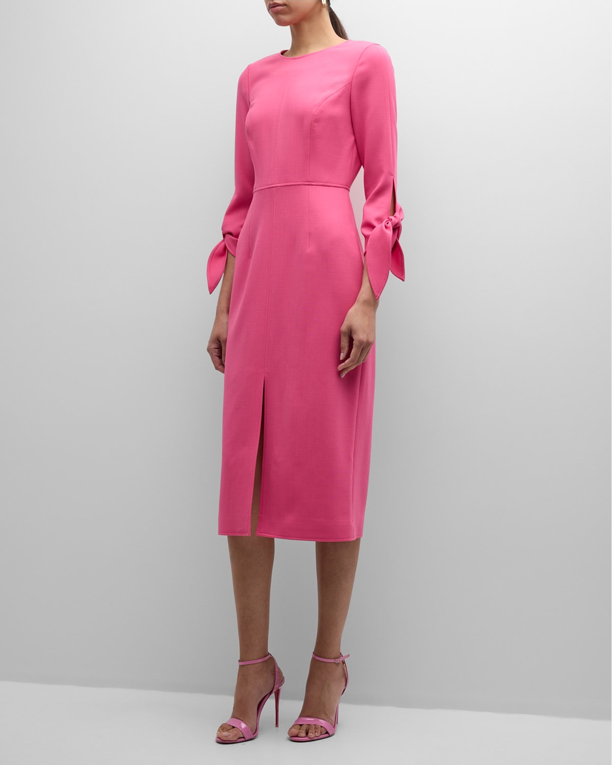 Shop Carolina Herrera Wrist-tie Wool Midi Dress In Flamingo
