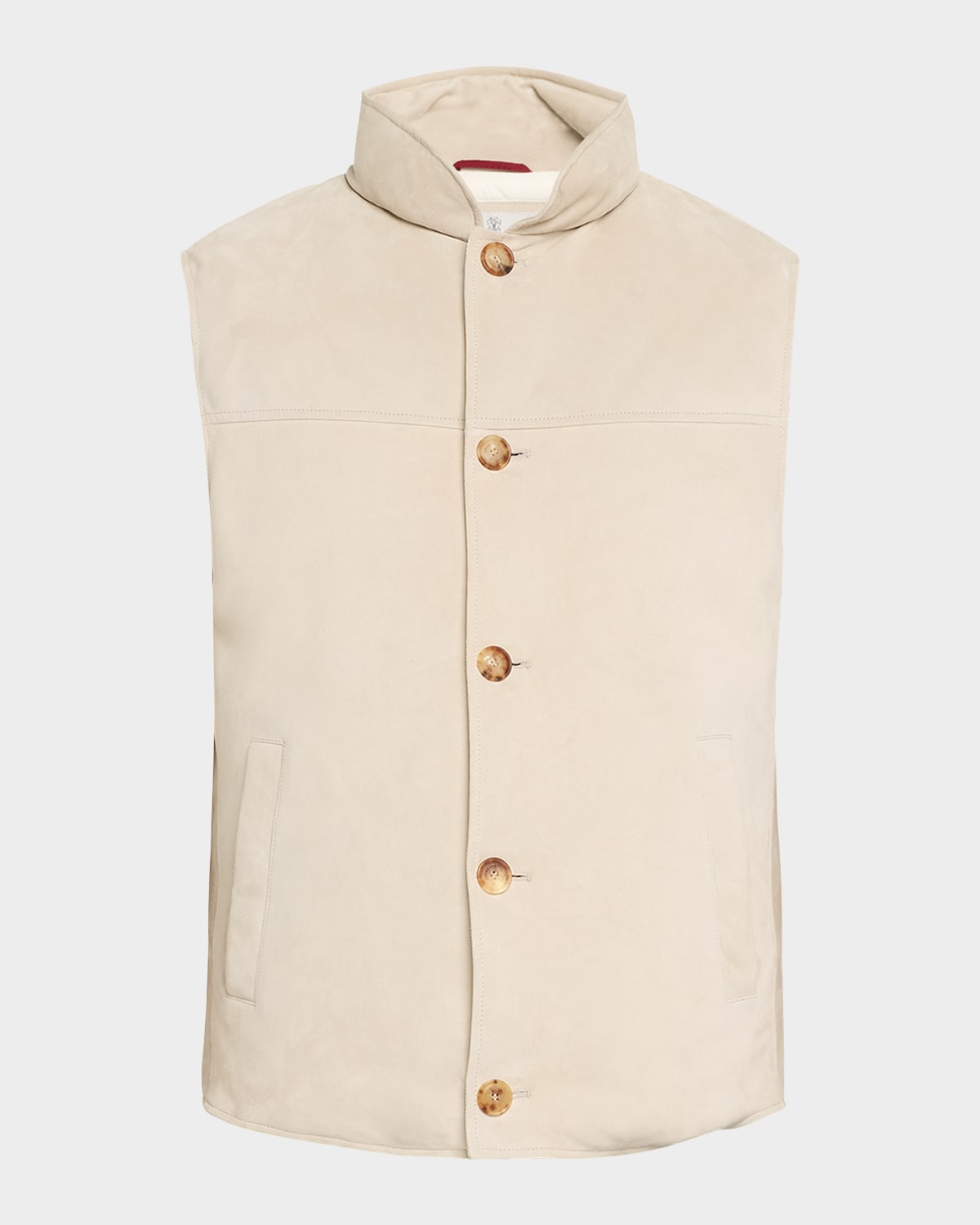 Brunello Cucinelli Men's Padded Down Suede Vest In Neutral