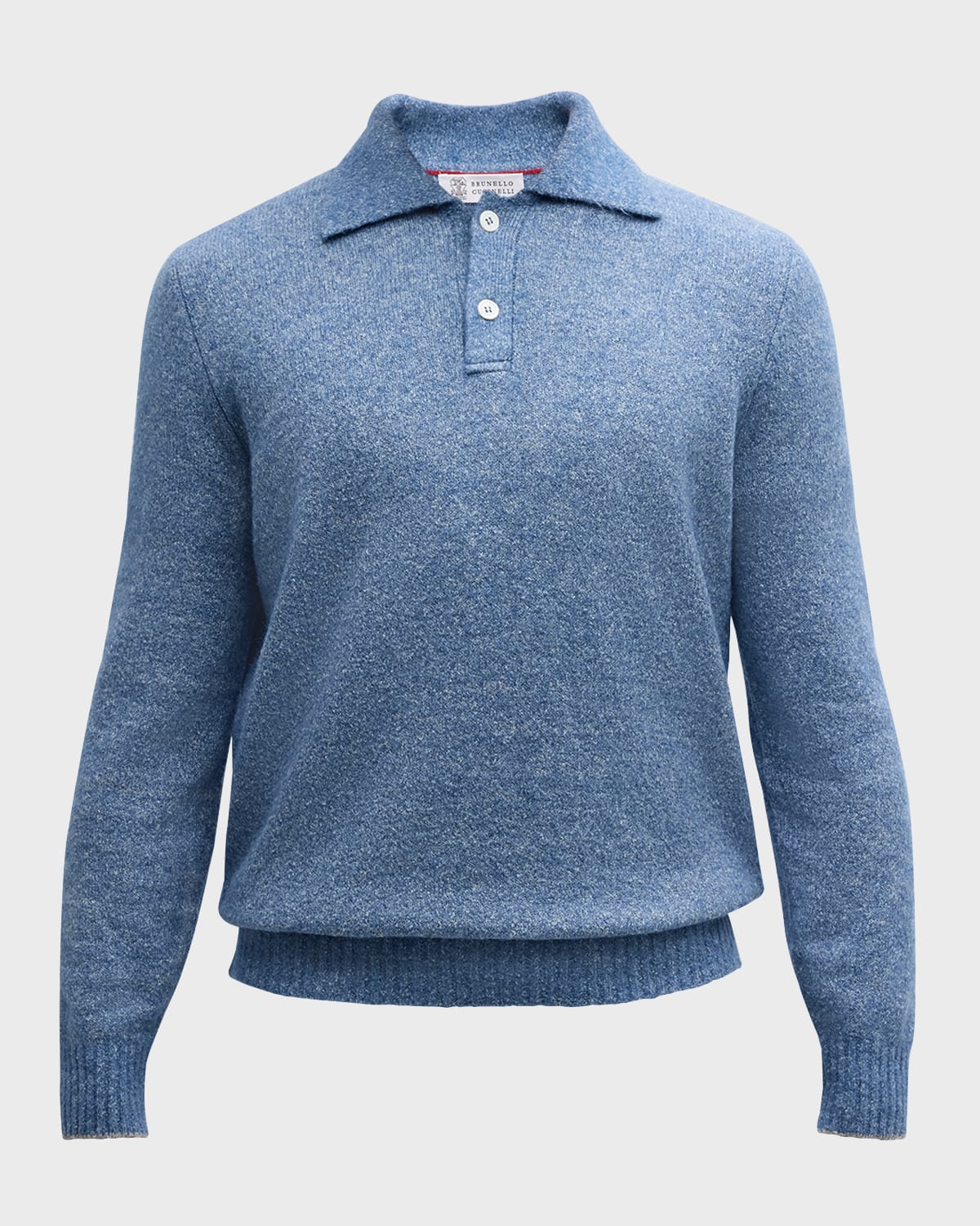 Brunello Cucinelli Alpeca-blend Flecked Polo Sweater In Sky Blue