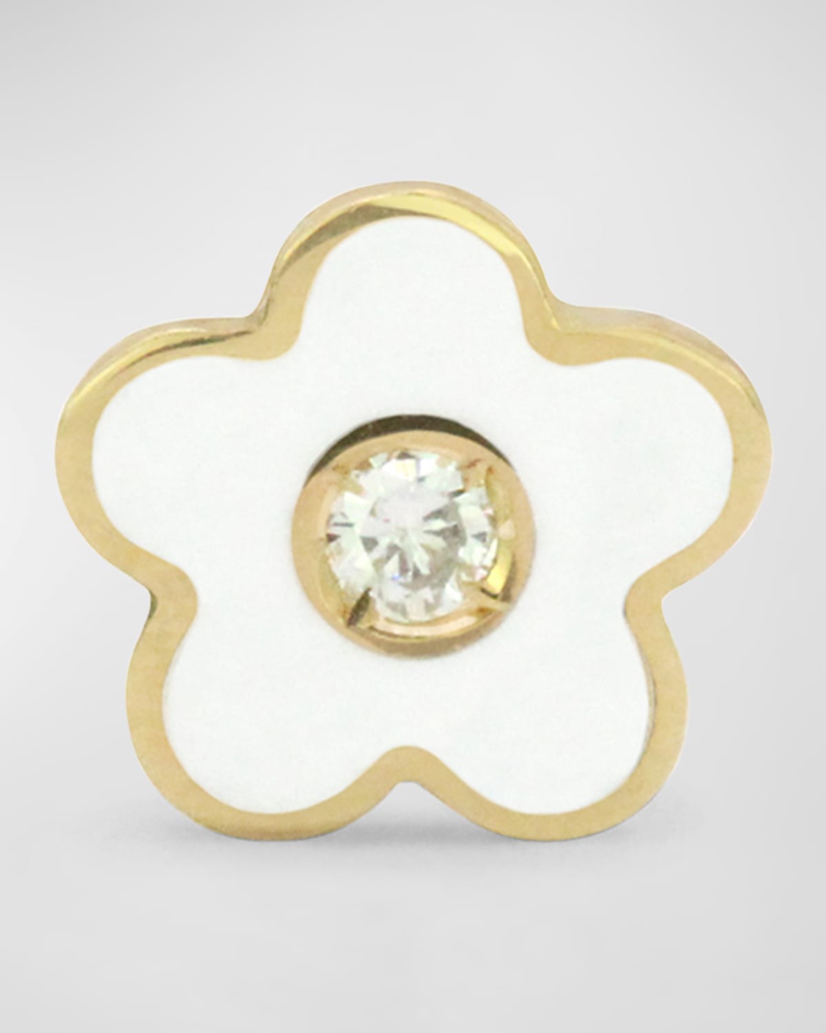 18K Enamel Daisy Diamond Stud Earring, Single
