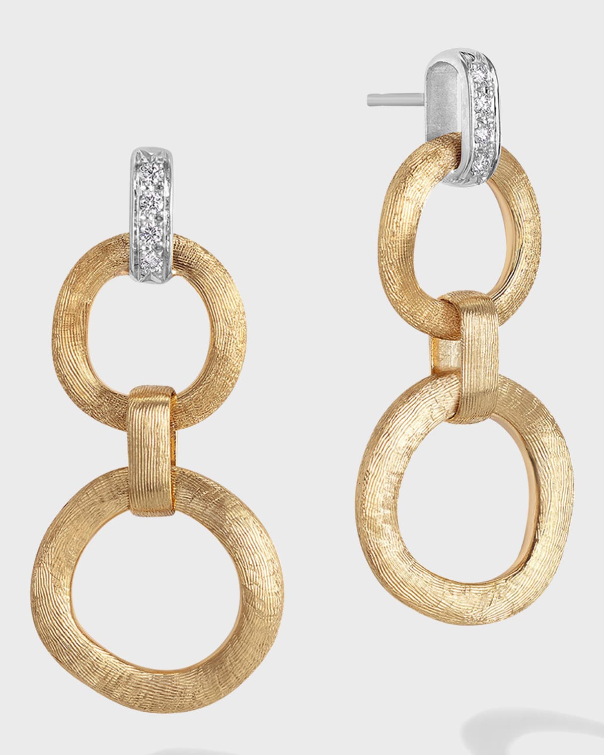 18K Yellow and White Gold Double Drop Earrings with Diamonds