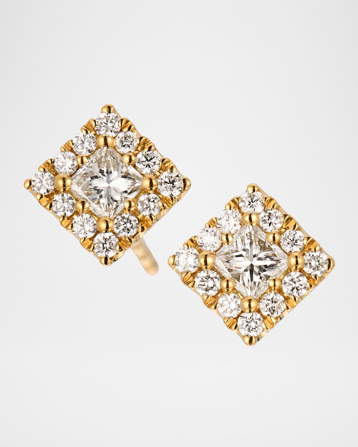 18K Yellow Gold Square Diamond Pave Stud Earrings