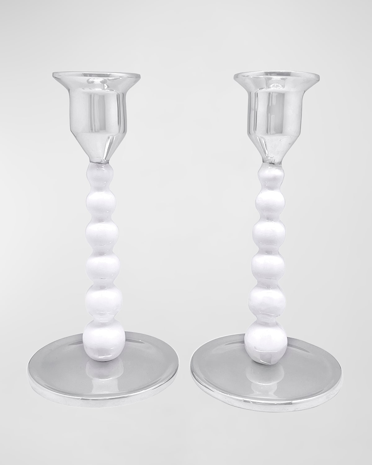 Shop Mariposa Pearled Enameled Small Candlesticks, Set Of 2 In White