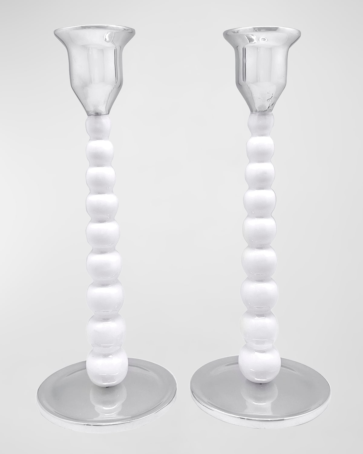 Shop Mariposa Pearled Enameled Medium Candlesticks, Set Of 2 In White