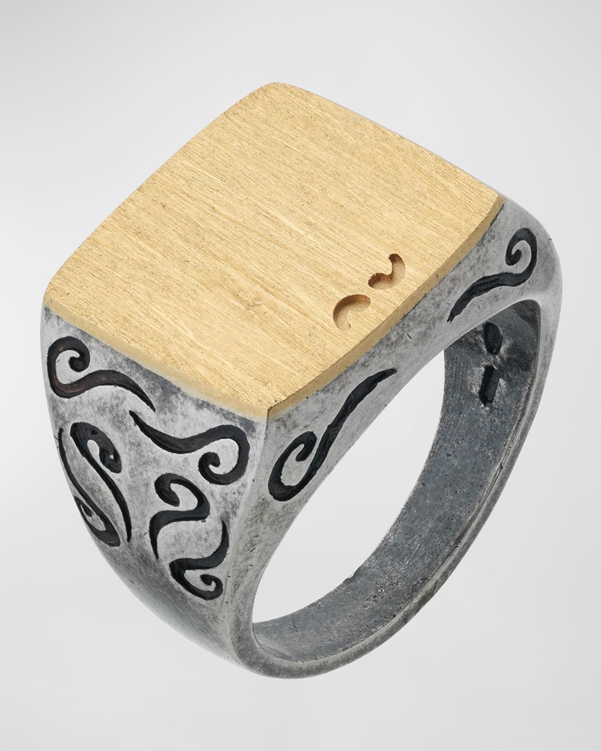 Shop Marco Dal Maso Men's Ara Square Signet Ring, Gold In Oxidized Silver/gold Vermeil
