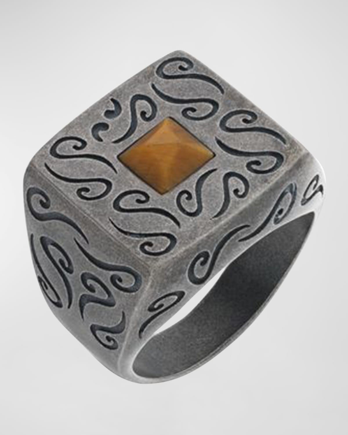 Shop Marco Dal Maso Men's Ara Square Engraved Ring In Tigers Eye