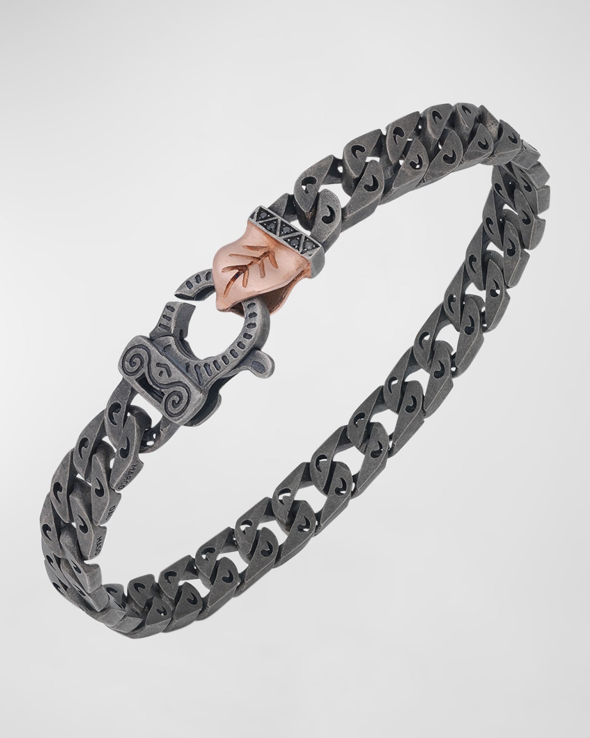 Shop Marco Dal Maso Men's Flaming Tongue Thin Curb Chain Link Bracelet In Silver/rose Gold