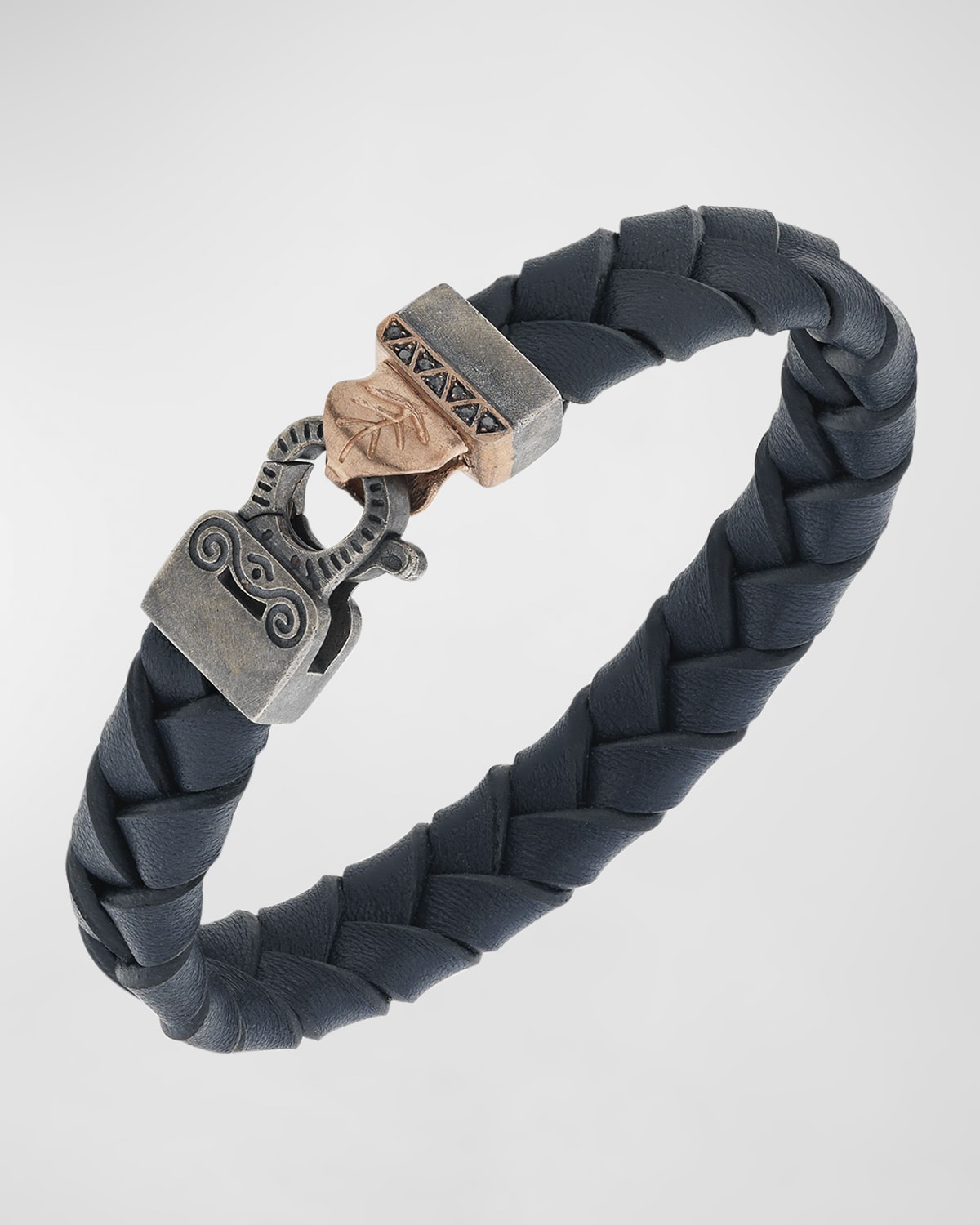 Shop Marco Dal Maso Men's Flaming Tongue Wide Leather Bracelet In Blue/tsavorite