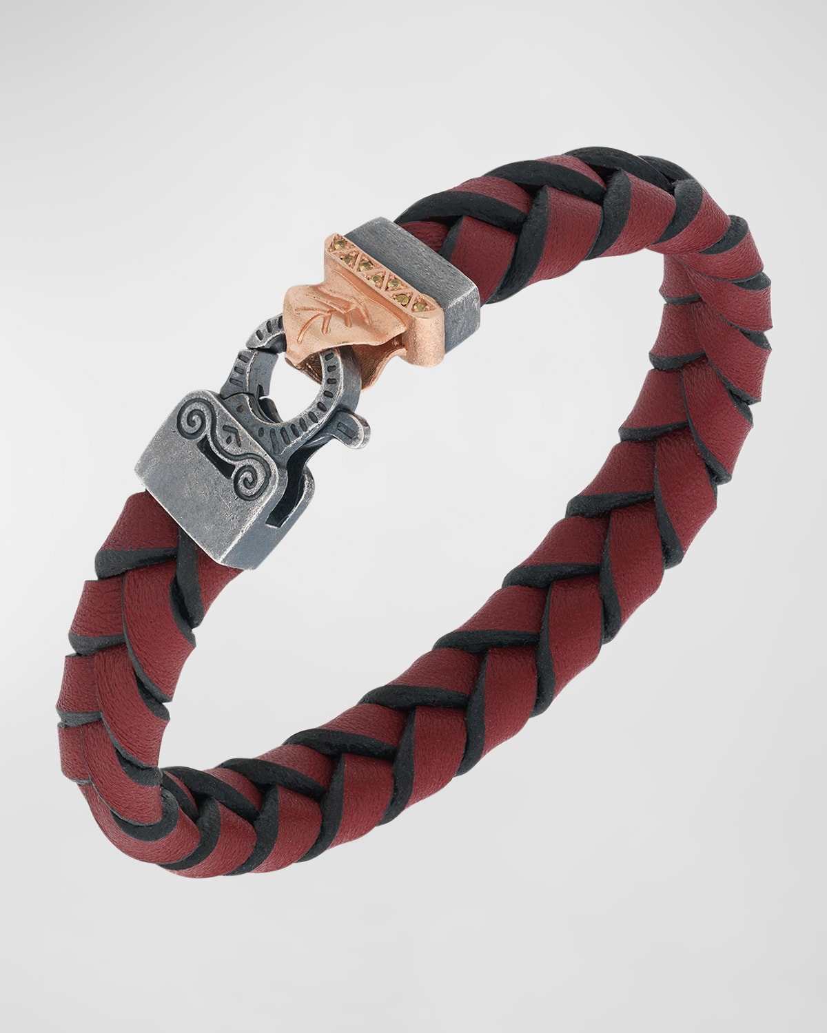 Shop Marco Dal Maso Men's Flaming Tongue Wide Leather Bracelet In Red/yellow Sapphires