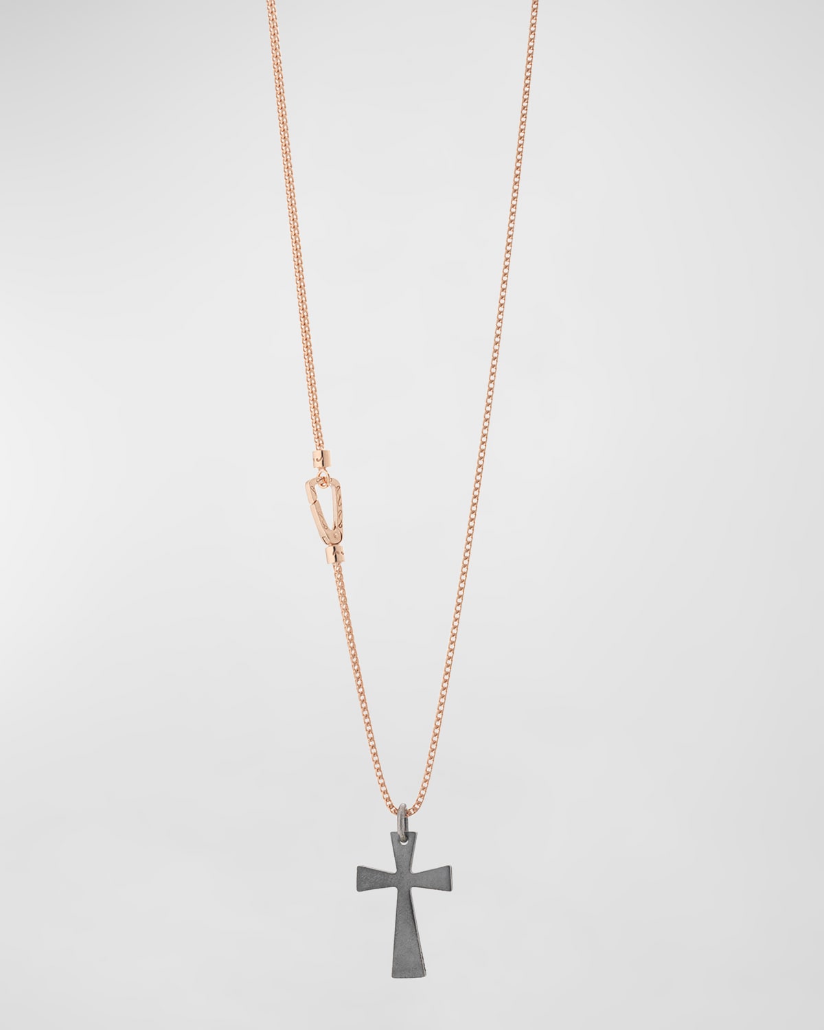 Shop Marco Dal Maso Men's The Cross Pendant Necklace In Oxidized Silver And 18k Rose Gold Plating
