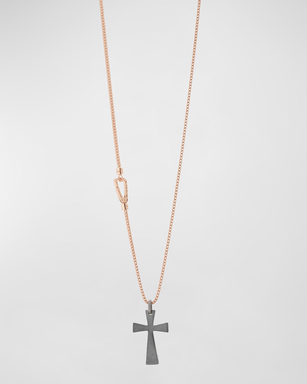 Men's The Cross Pendant Necklace in Oxidized Silver and 18K Rose Gold Plating