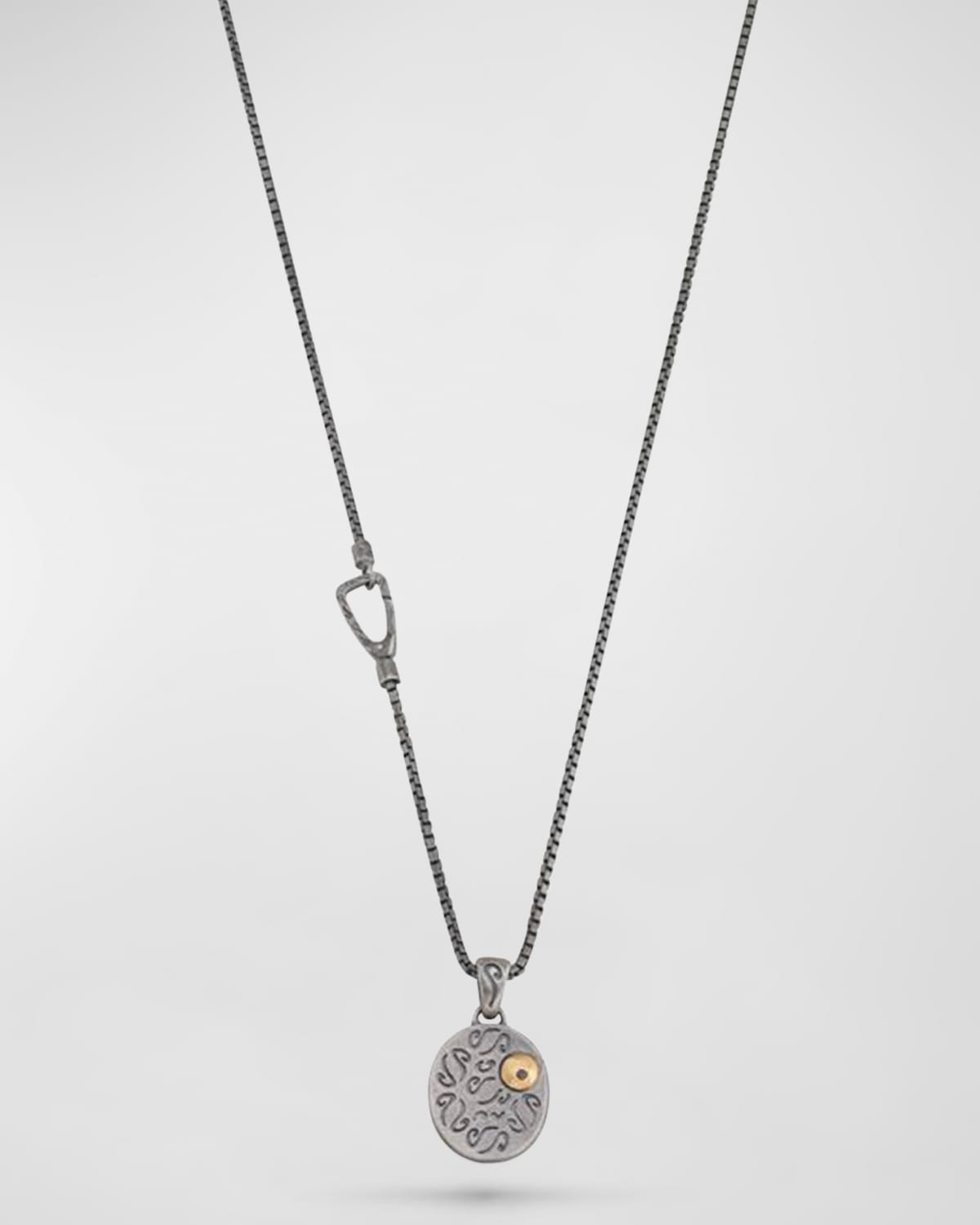 Men's Oxidized Silver and 18K Rose Gold Pendant Necklace with Black Diamond