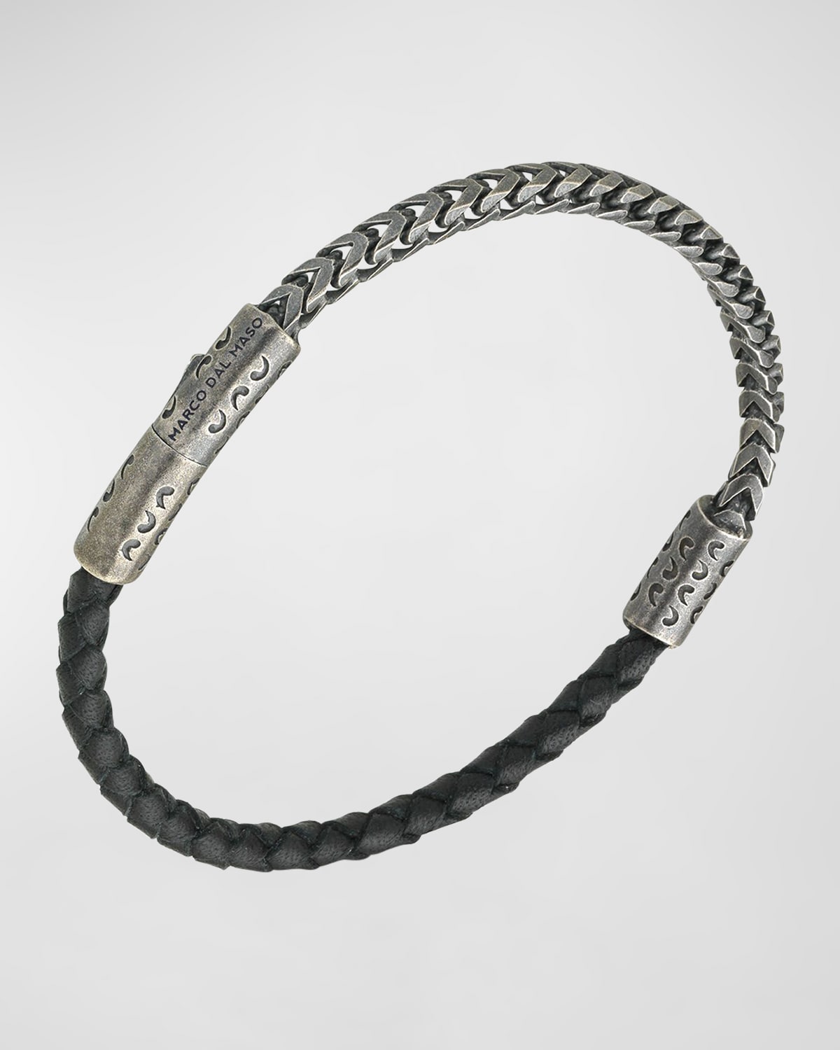 Shop Marco Dal Maso Men's Lash Sterling Silver And Leather Bracelet In Oxidized Silver/black