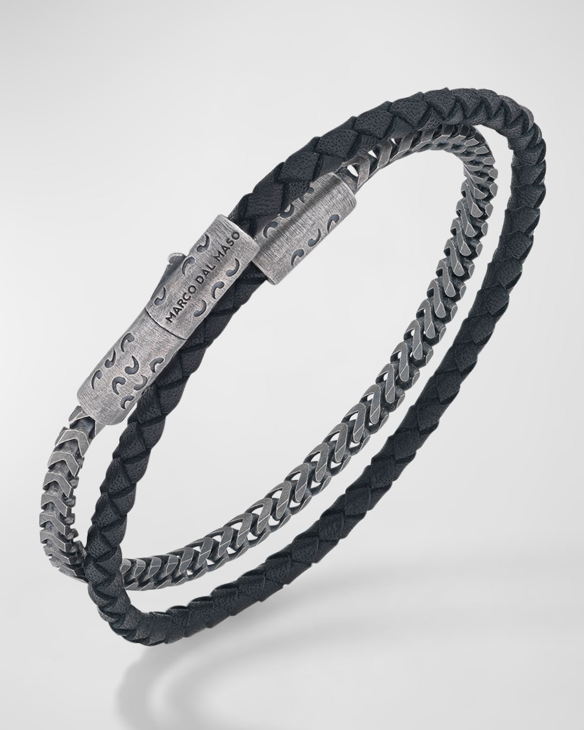 Men's Lash Double Wrap Leather Franco Chain Combo Bracelet with Trigger Clasp