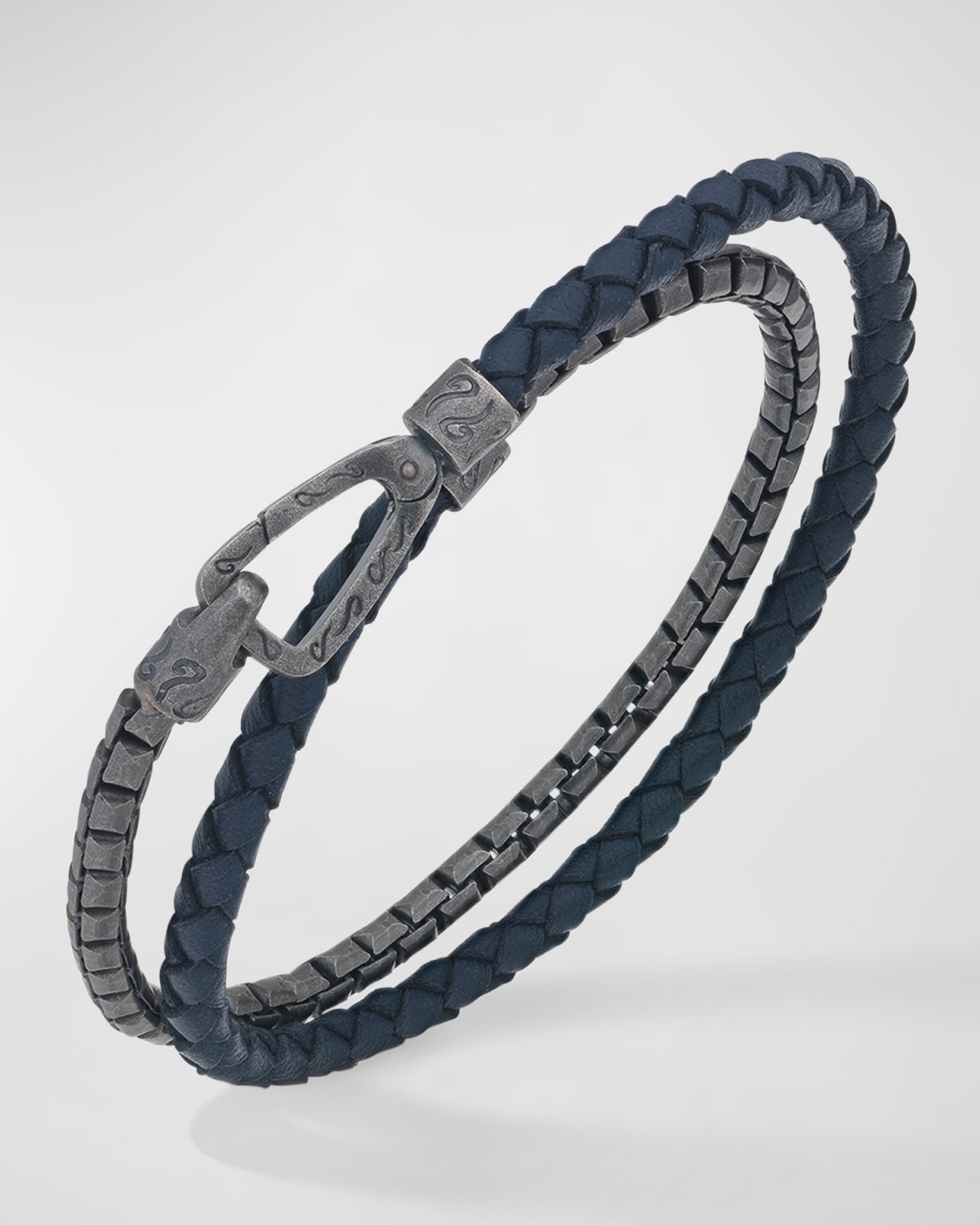 Men's Lash Double Wrap Leather Box Chain Combo Bracelet with Push Clasp
