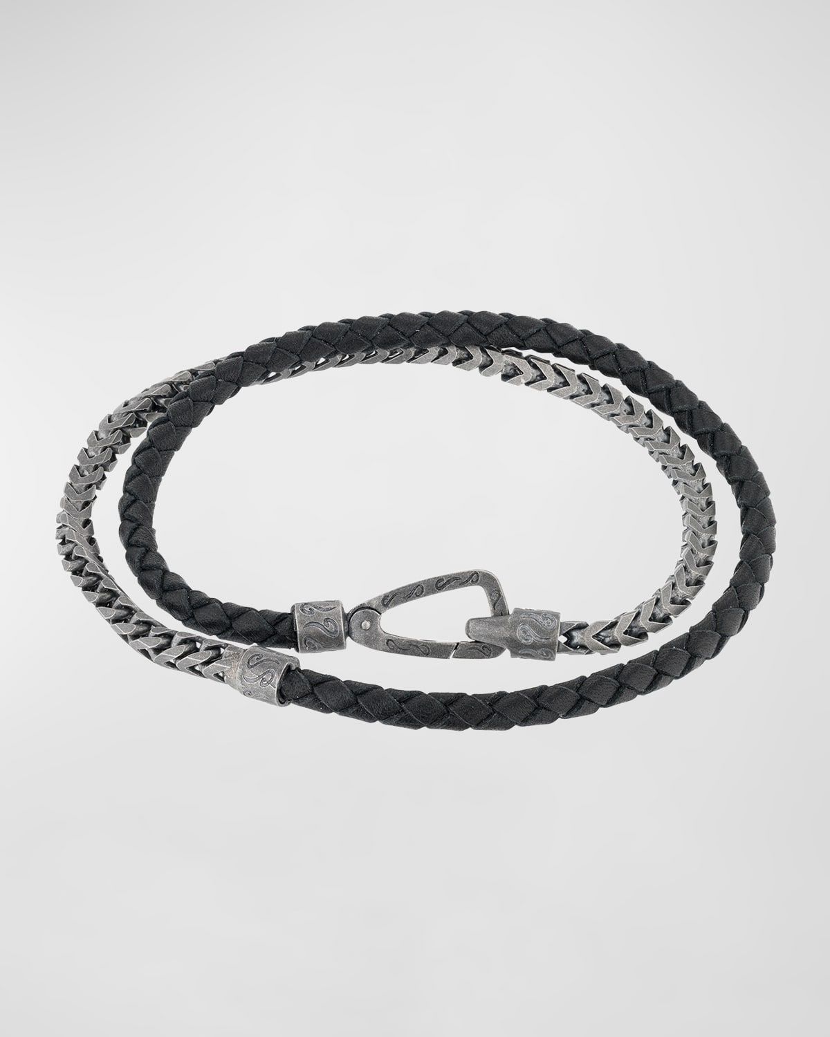 Men's Lash Double Wrap Leather Franco Chain Combo Bracelet with Push Clasp