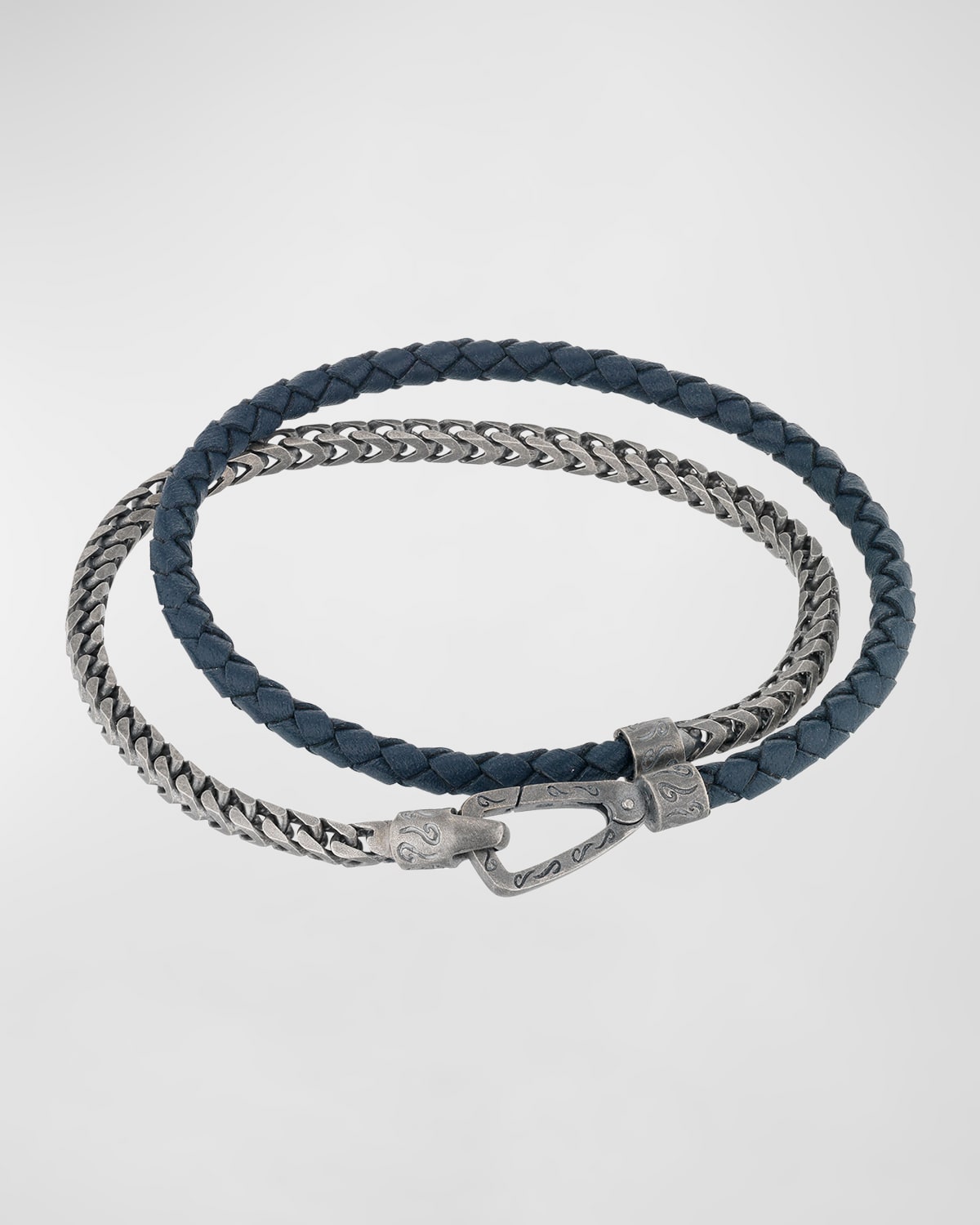 Shop Marco Dal Maso Men's Lash Double Wrap Leather Franco Chain Combo Bracelet With Push Clasp In Blue/silver