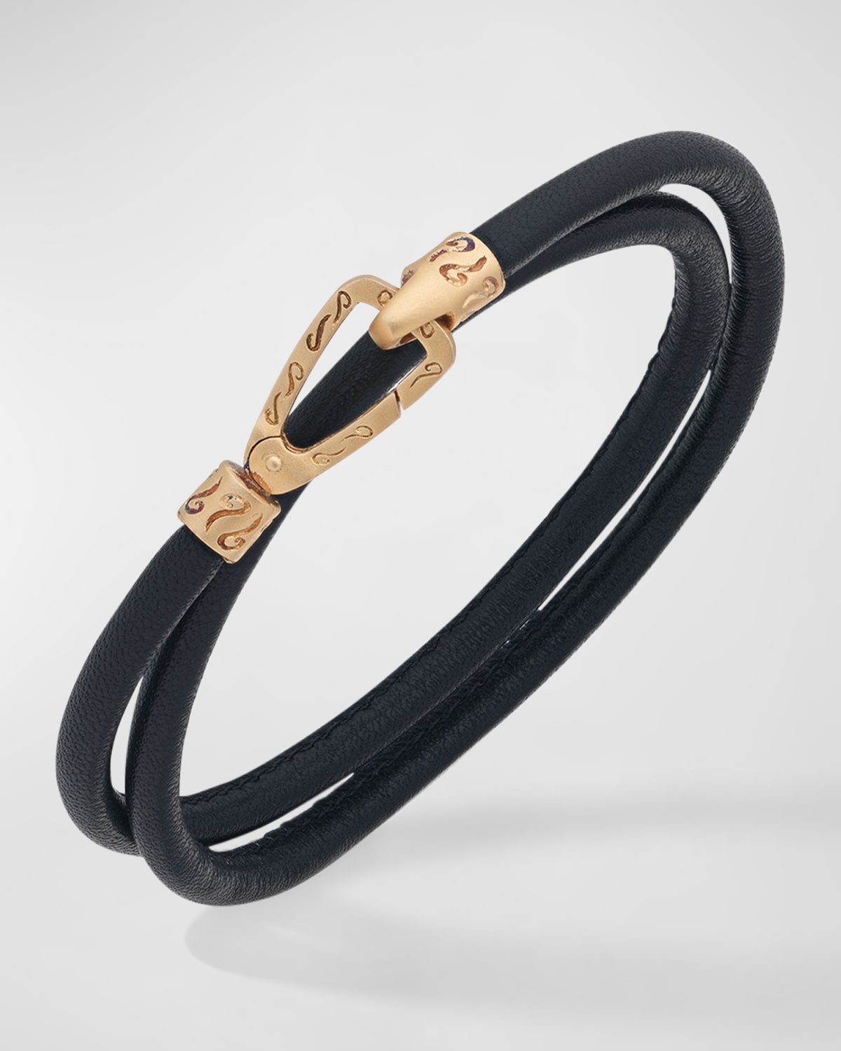 Shop Marco Dal Maso Men's Lash Double Wrap Smooth Leather Bracelet, Gold In Black/gold