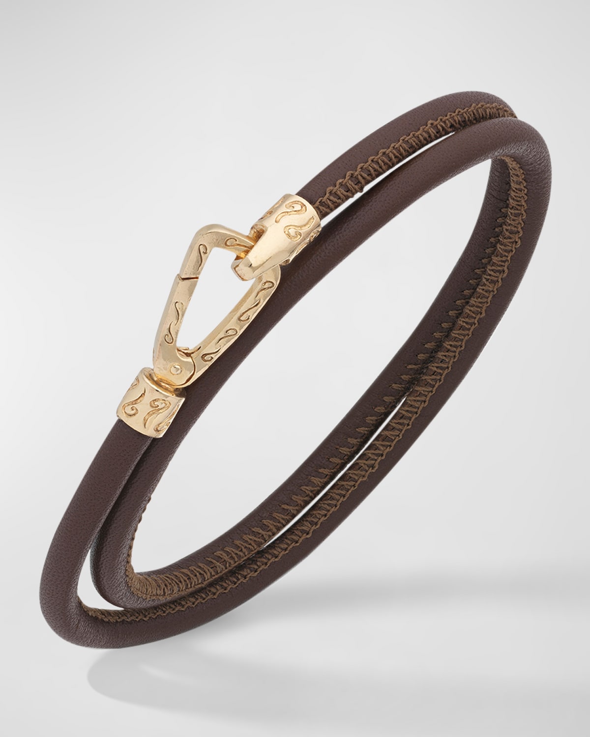 Men's Lash Double Wrap Smooth Leather Bracelet, Gold