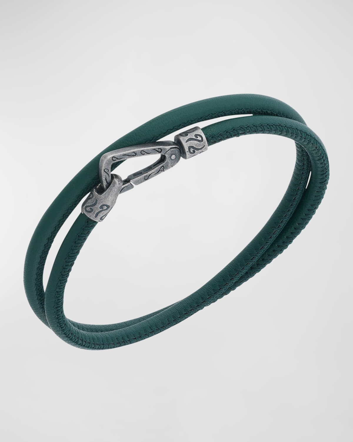 Shop Marco Dal Maso Men's Lash Double Wrap Smooth Leather Bracelet, Silver In Green/silver
