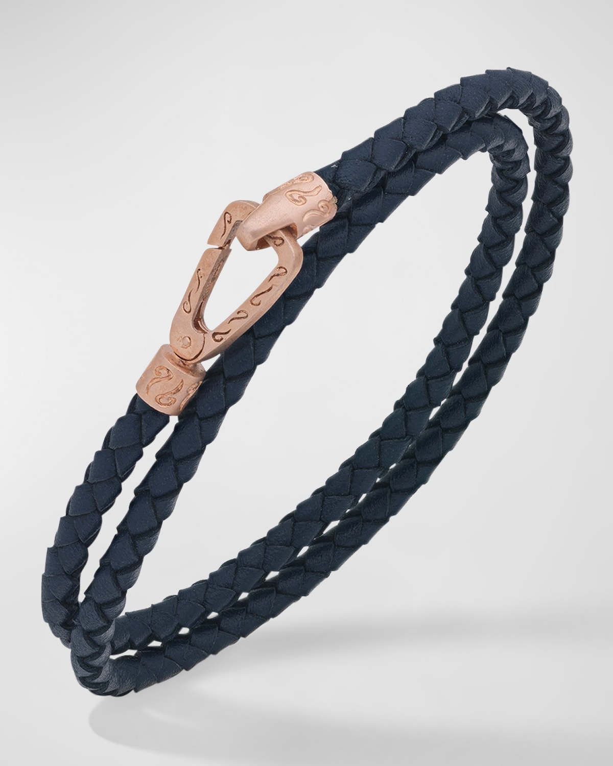 Shop Marco Dal Maso Men's Double Wrap 18k Matte Rose Gold Plated Silver And Blue Woven Leather Bracelet In Blue/gold