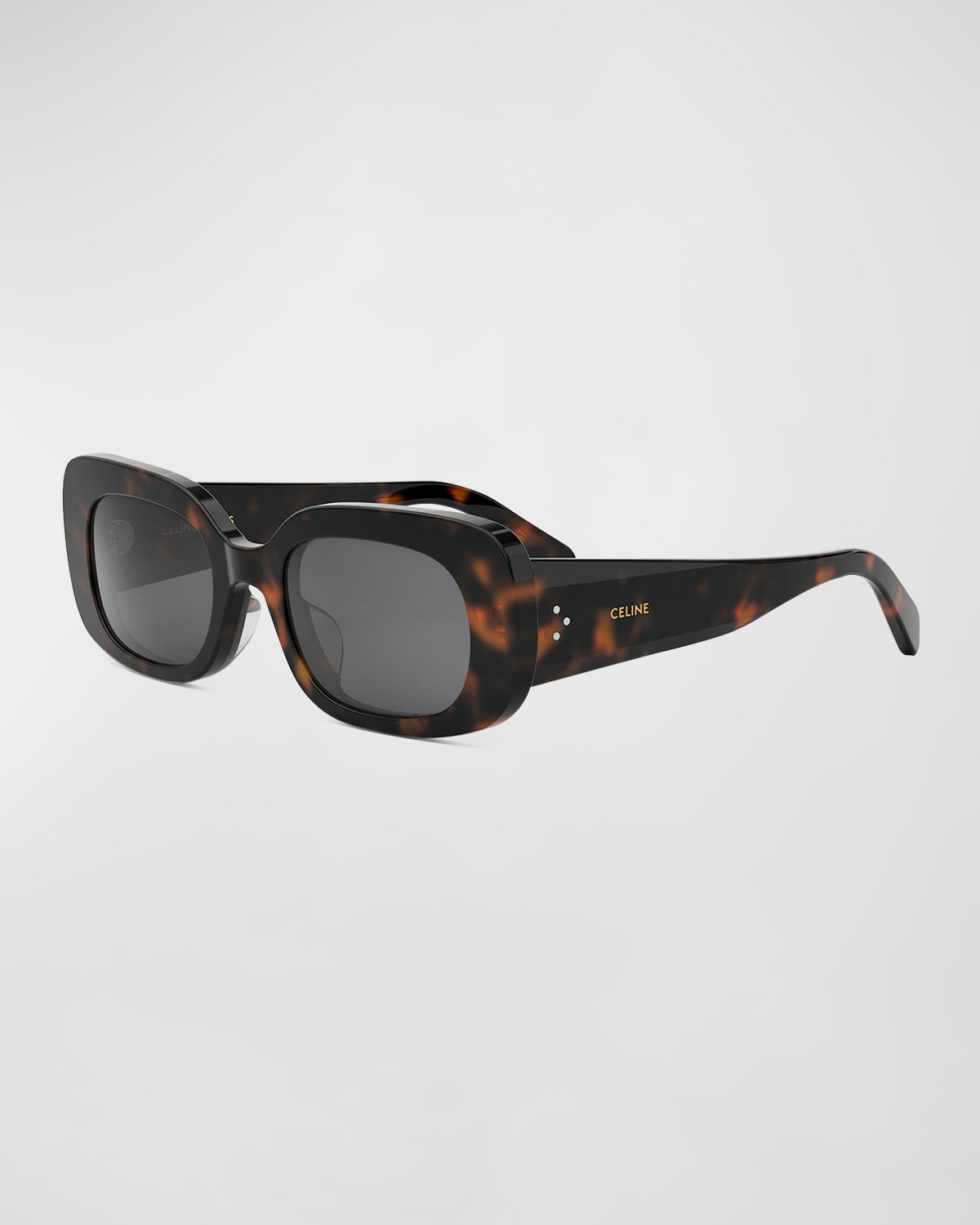 Shop Celine Bold 3 Dots Acetate Rectangle Sunglasses In Dark Havana Smoke