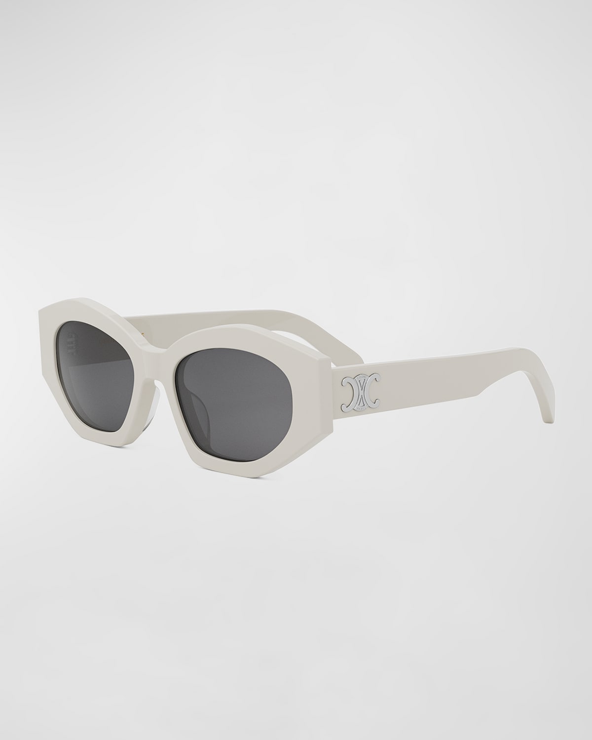 Shop Celine Triomphe Acetate Oval Sunglasses In Ivory Smoke