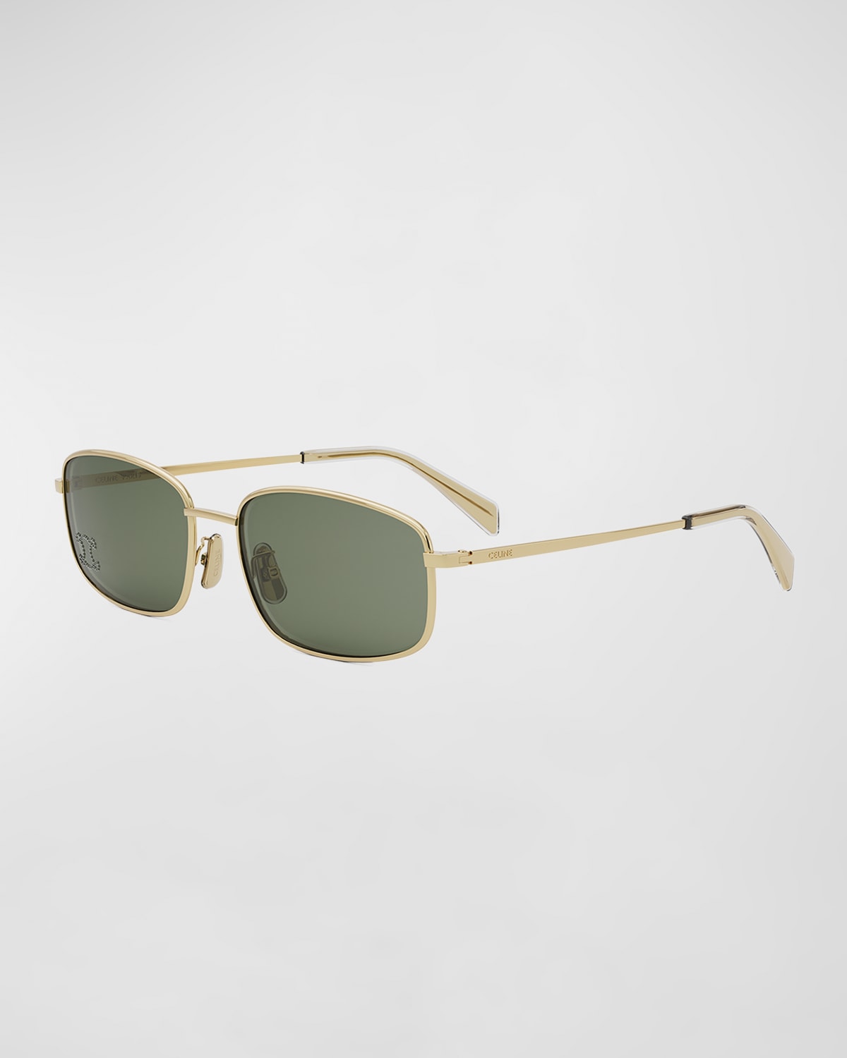 Shop Celine Embellished Triomphe Metal Rectangle Sunglasses In Shiny Endura Gold Green