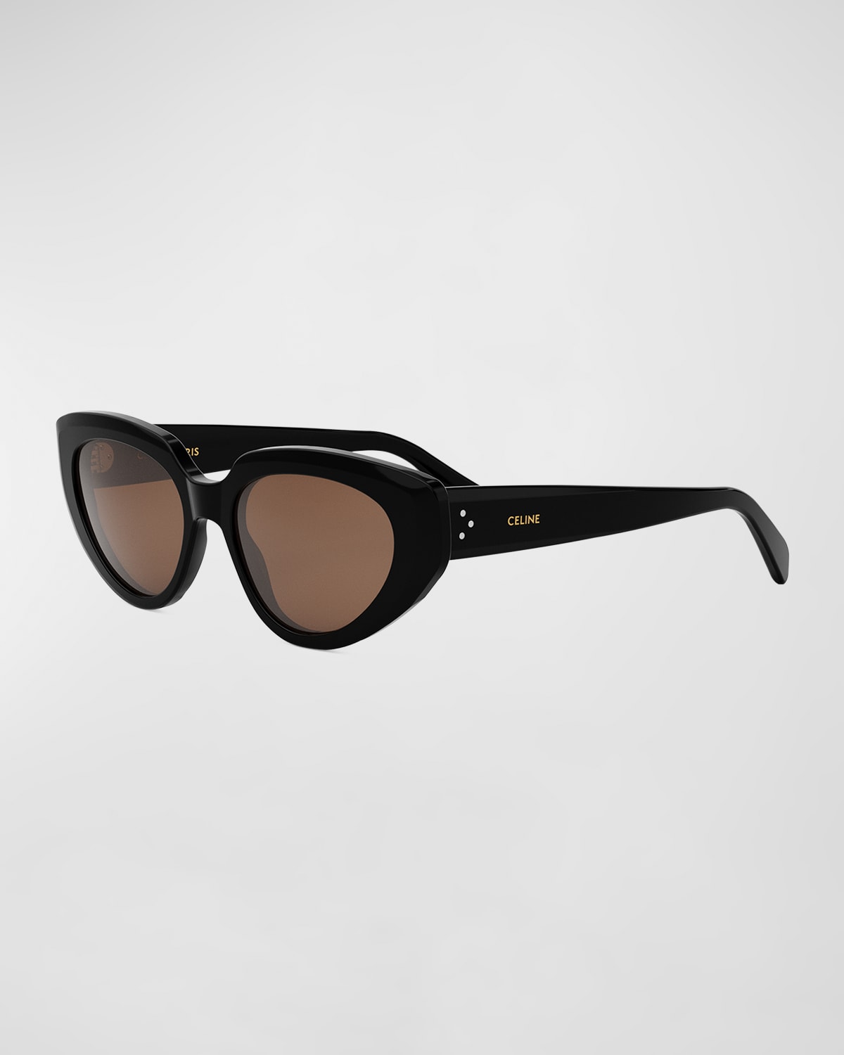 Shop Celine Bold 3 Dots Acetate Cat-eye Sunglasses In Shiny Black Brown