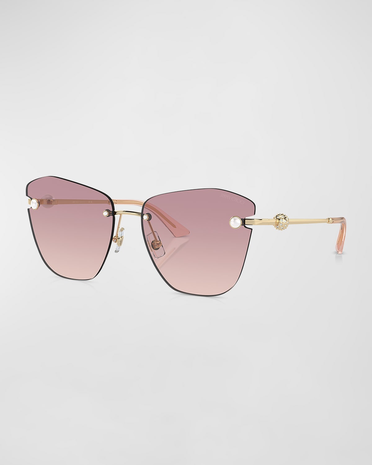 Shop Jimmy Choo Pearly Rimless Metal Butterfly Sunglasses In Light Gold