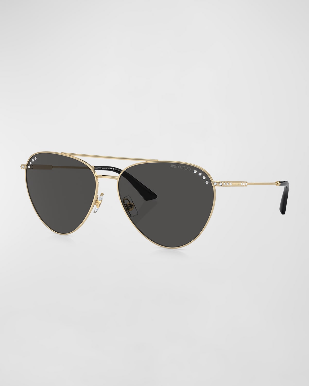 Jimmy Choo Embellished Steel Aviator Sunglasses In Black