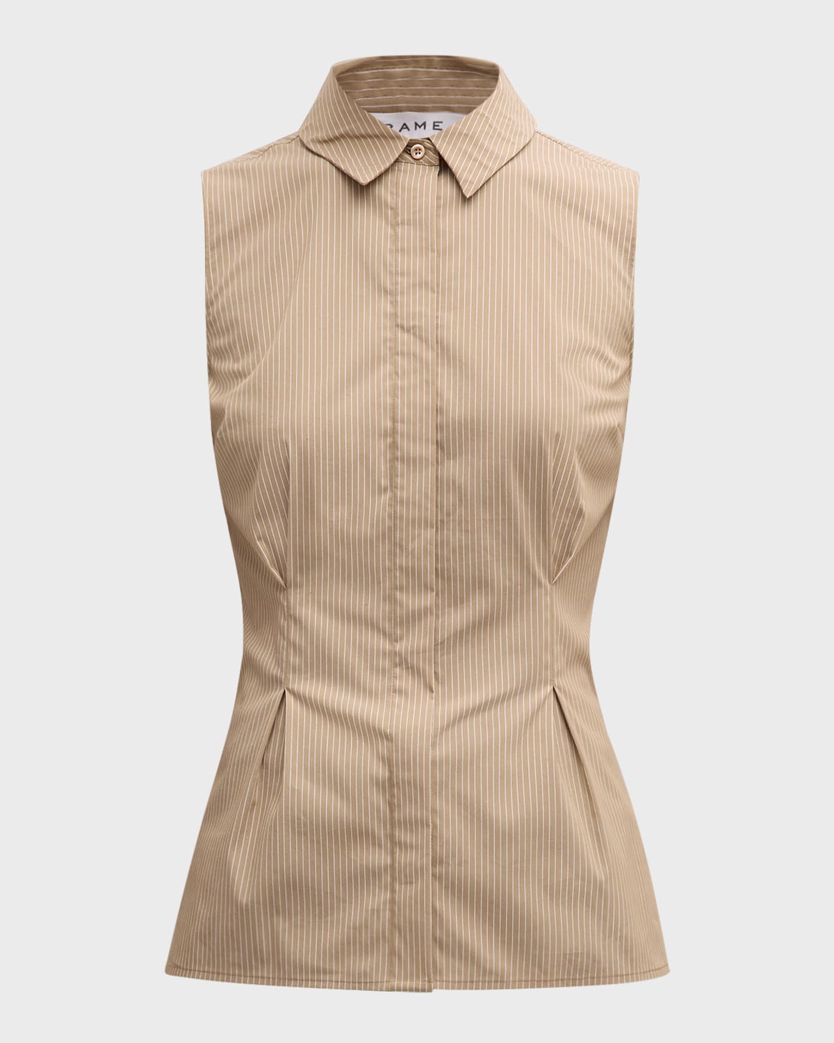 Frame Pleated Sleeveless Shirt Khaki Multi Cotton In Khaki Multi