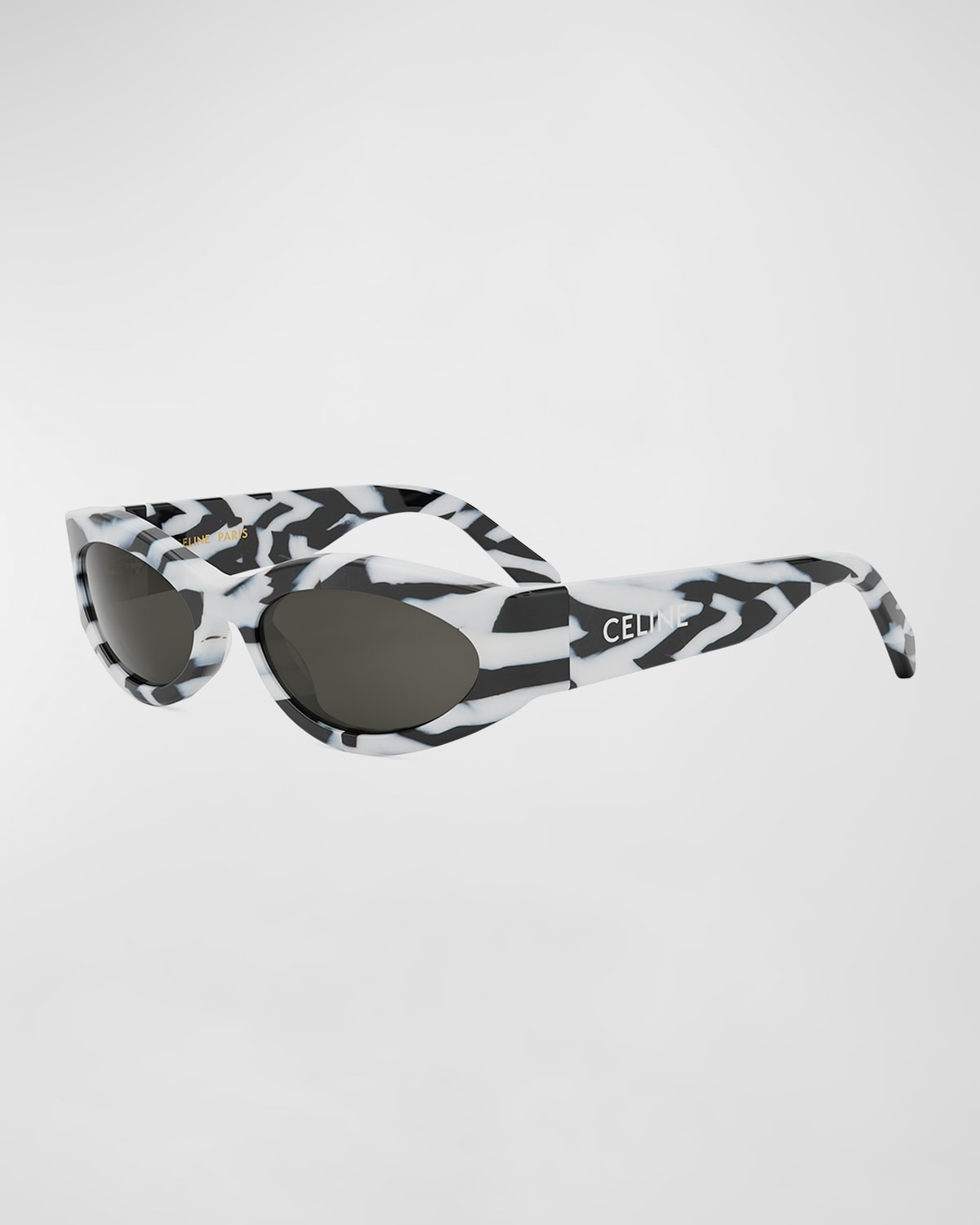 Shop Celine Men's Monochroms Acetate Oval Sunglasses In Black White Smoke
