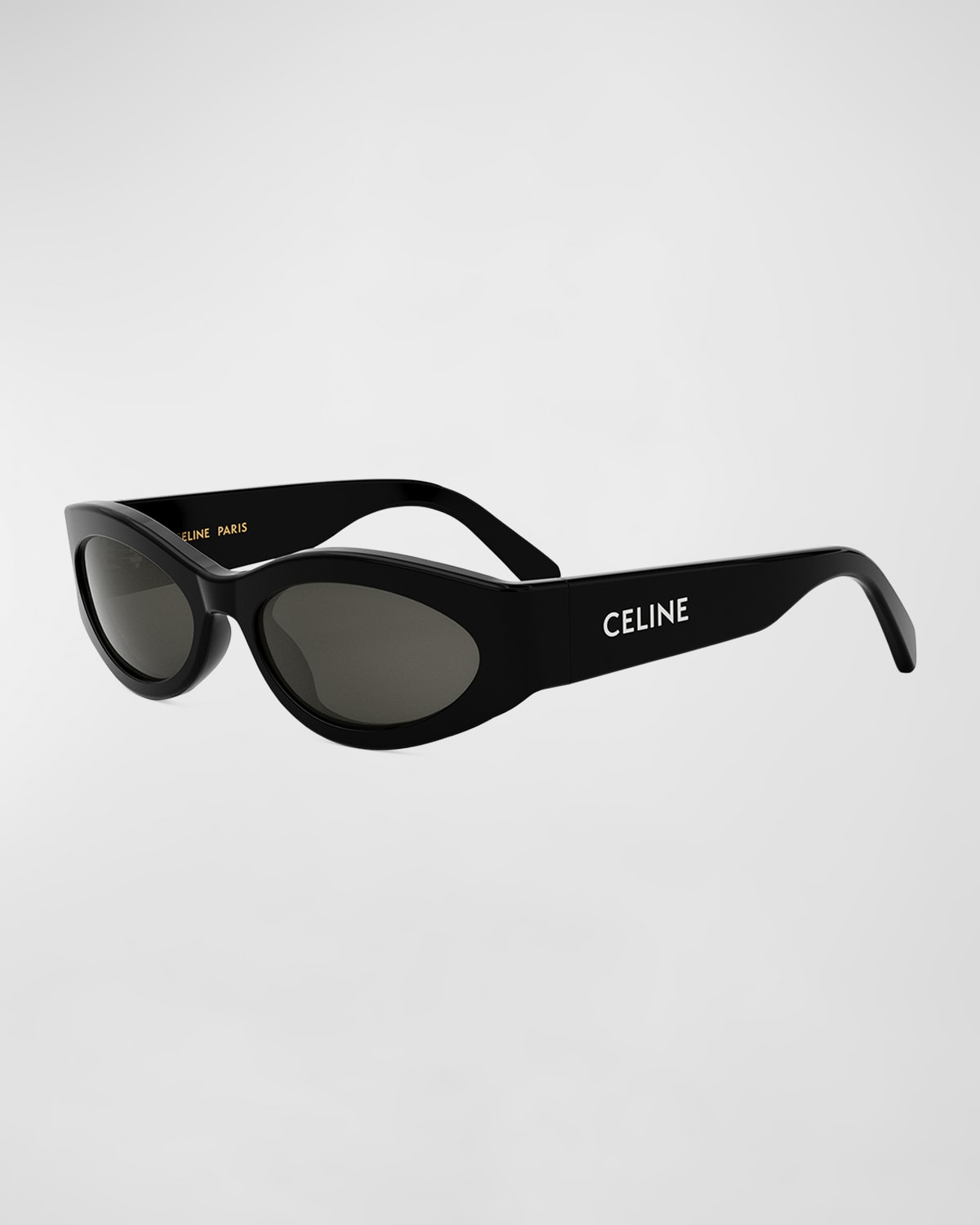 Shop Celine Men's Monochroms Acetate Oval Sunglasses In Shiny Black Smoke