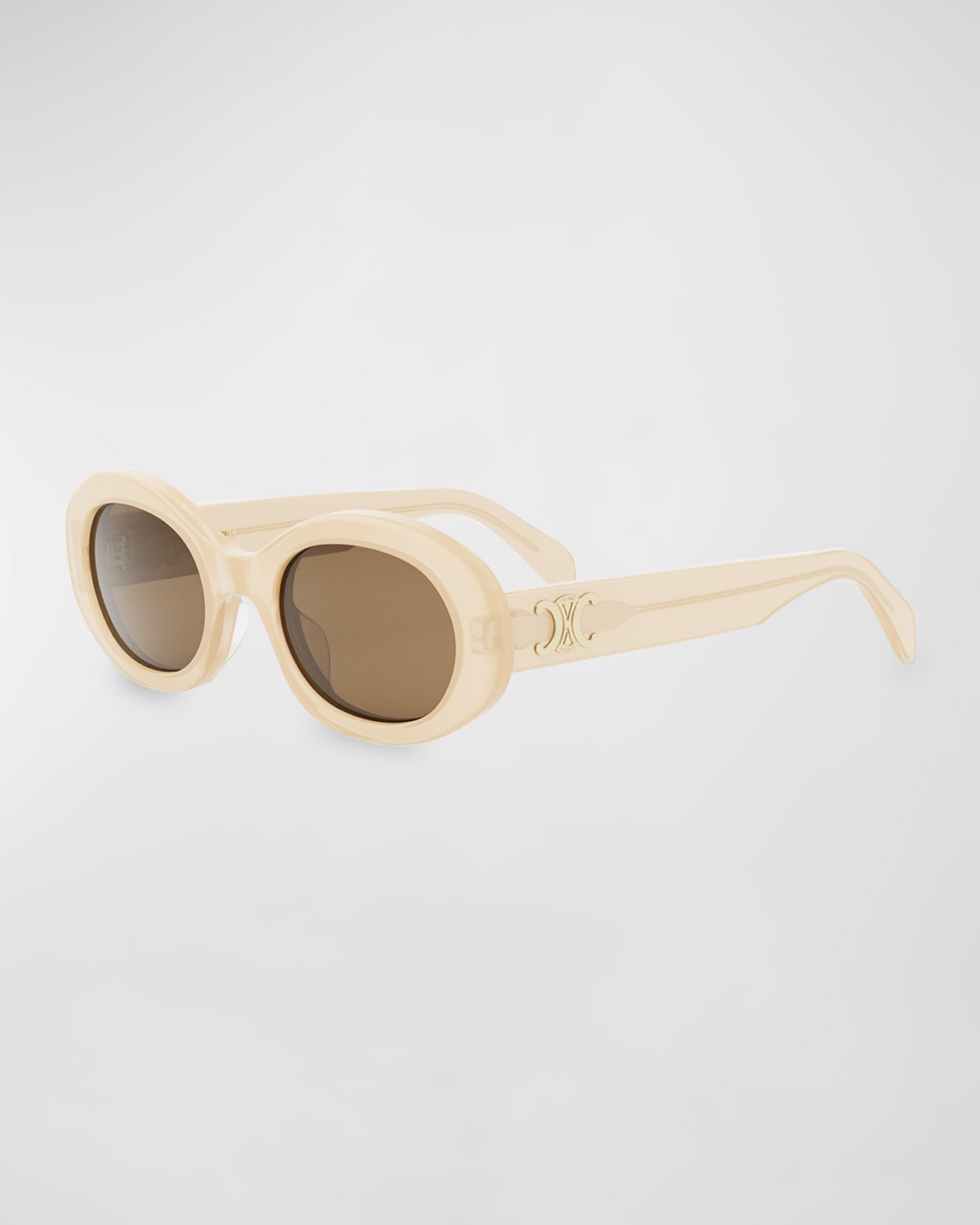 Celine Men's Triomphe Acetate Oval Sunglasses In Neutral