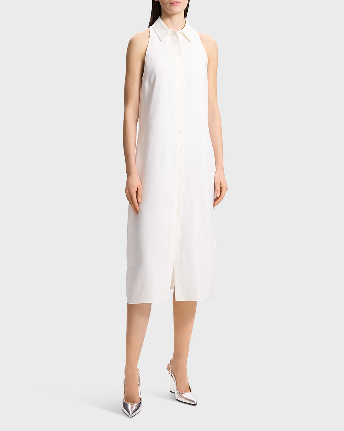 Shop Theory Halter Button-front Sleeveless Collared Midi Dress In Iv