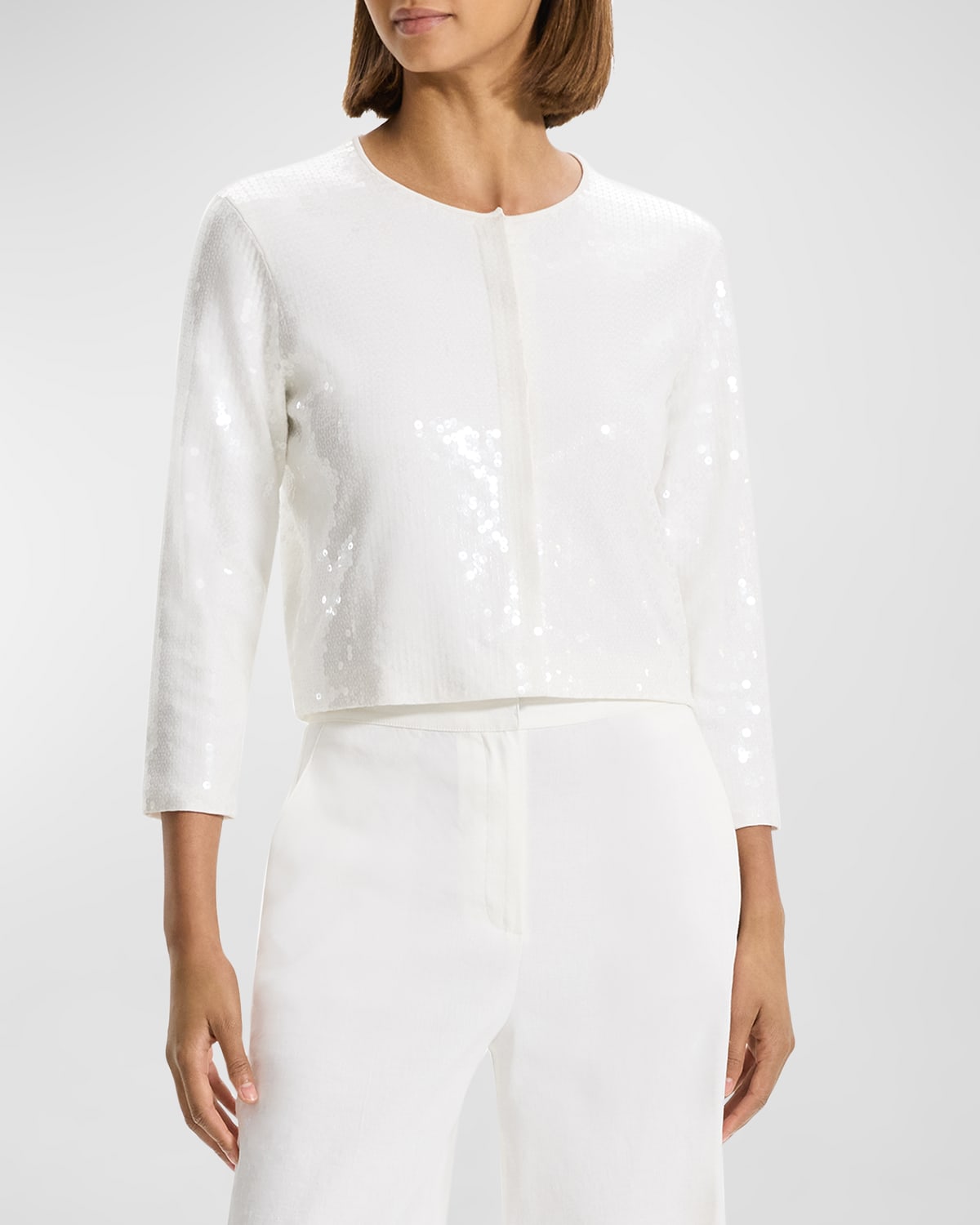 Shop Theory Cropped Sequin Cardigan In Wht