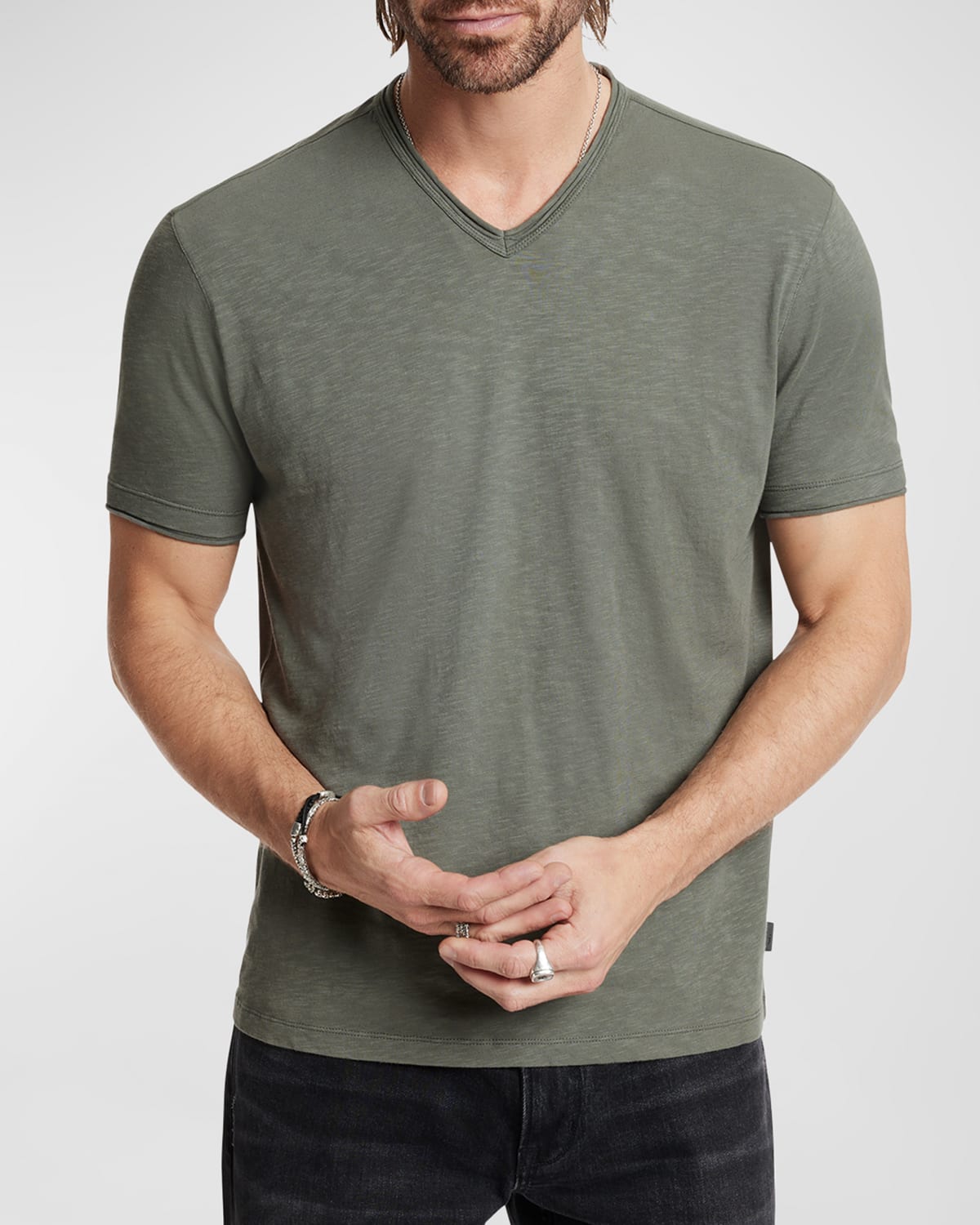 Shop John Varvatos Men's Miles Slub V-neck T-shirt In Flagstone Grey