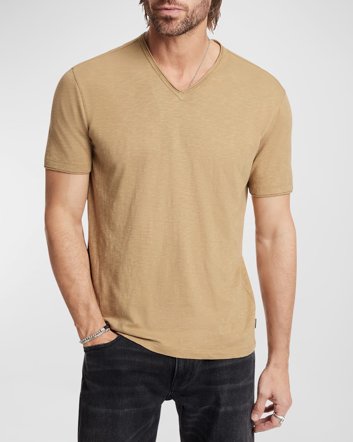 Shop John Varvatos Men's Miles Slub V-neck T-shirt In Camel