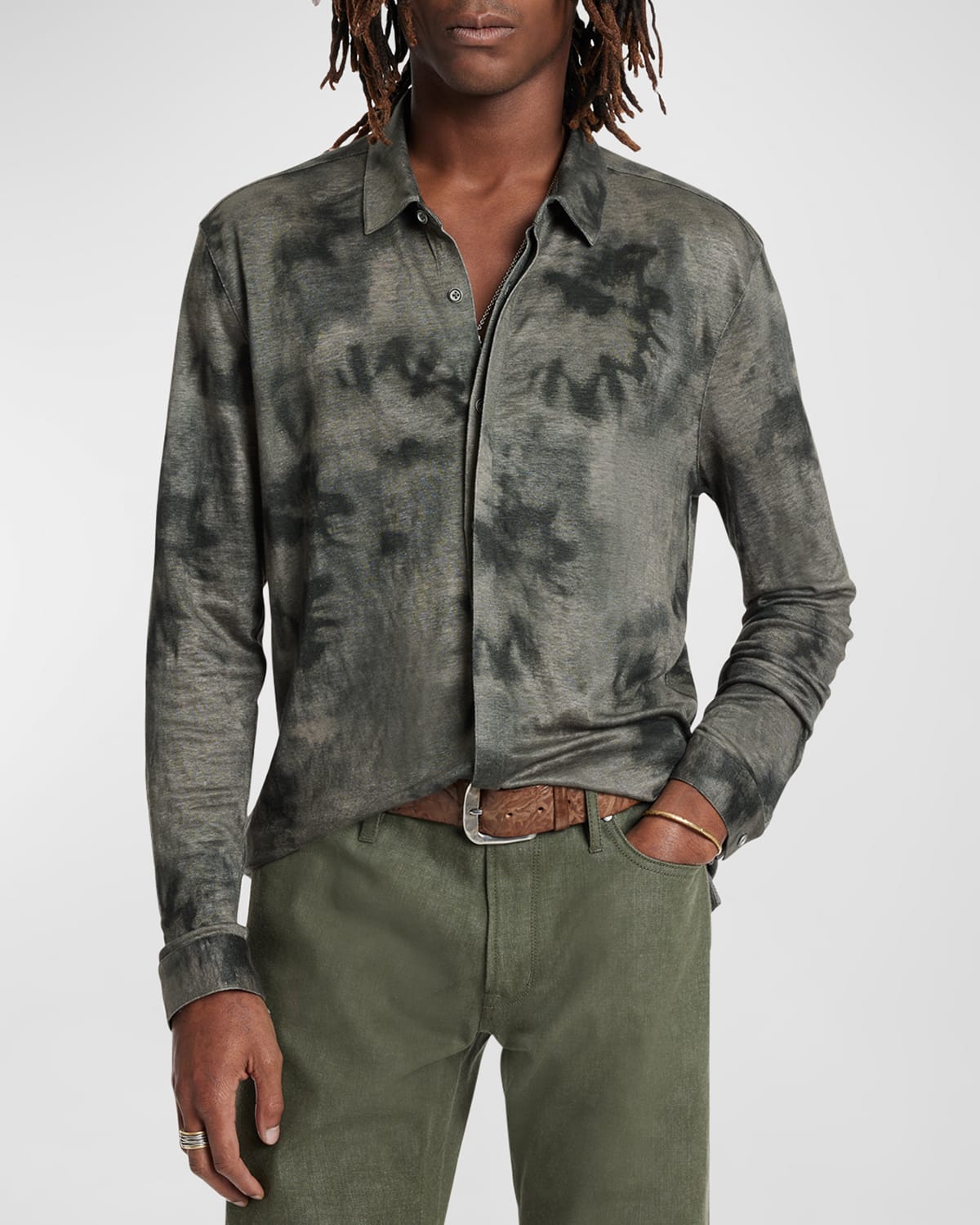 Shop John Varvatos Men's Camellia Tie-dye Button-down Shirt In Flagstone Grey