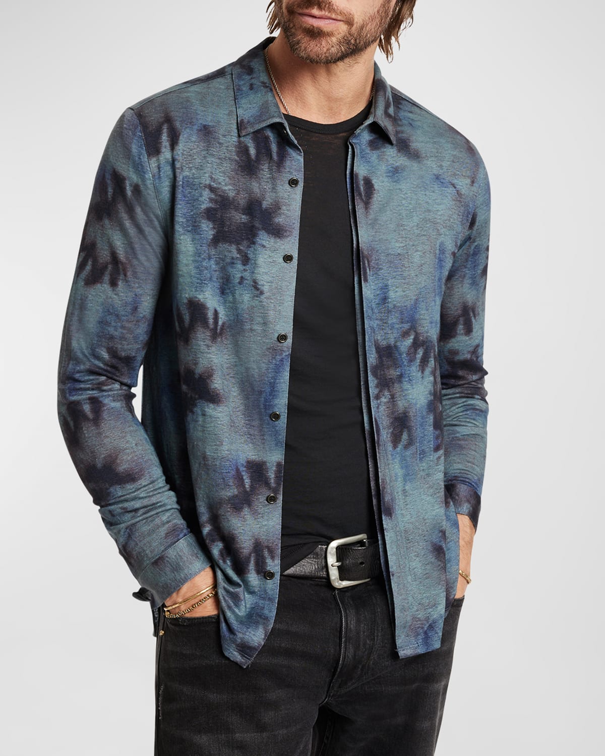 Shop John Varvatos Men's Camellia Tie-dye Button-down Shirt In Steel Blue