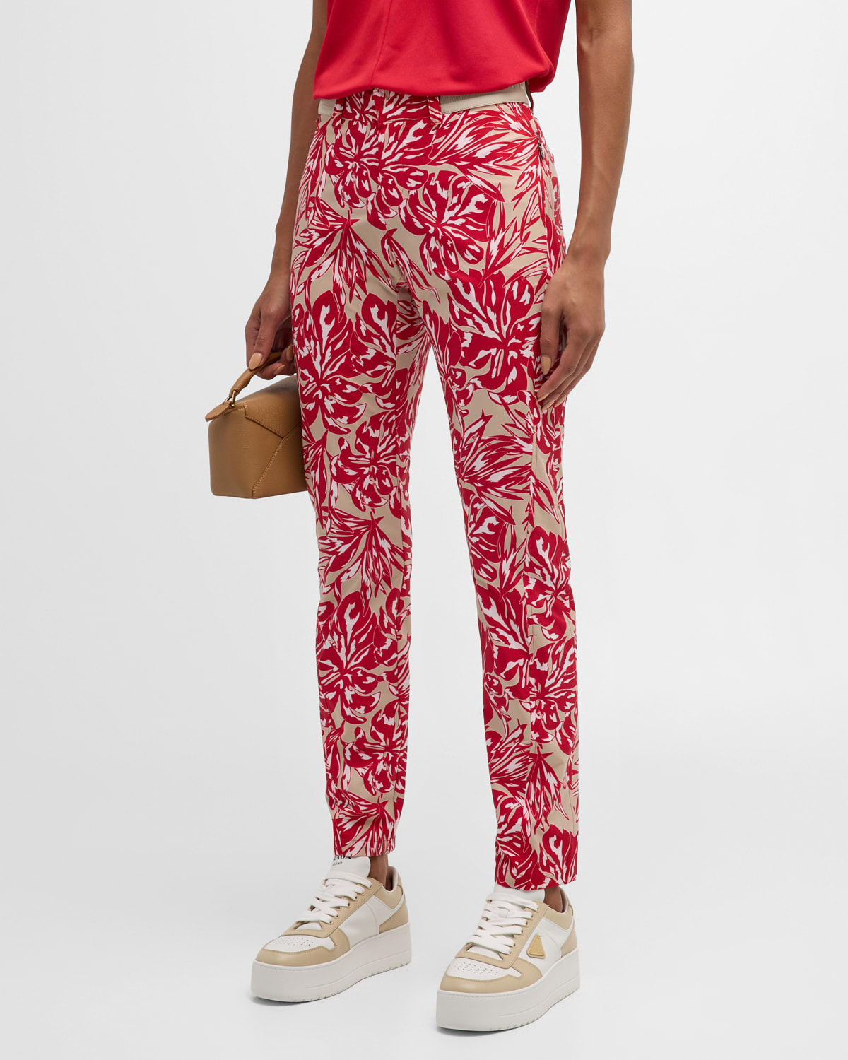 Shop Bogner Tessi Water-repellent Floral Logo Jacquard Pants In Urban Red-562