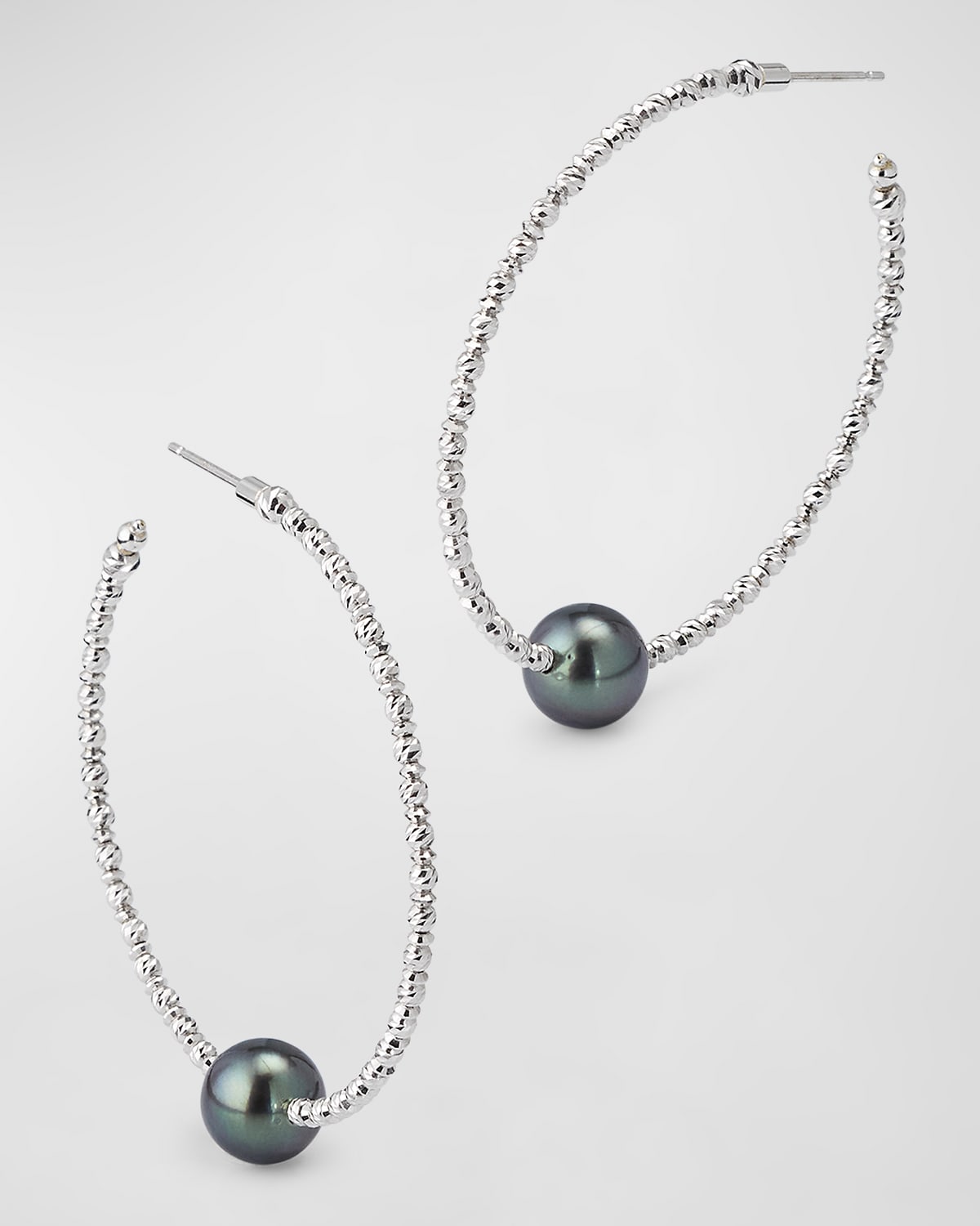 18K White Gold Tahitian Pearl Hoop Earrings