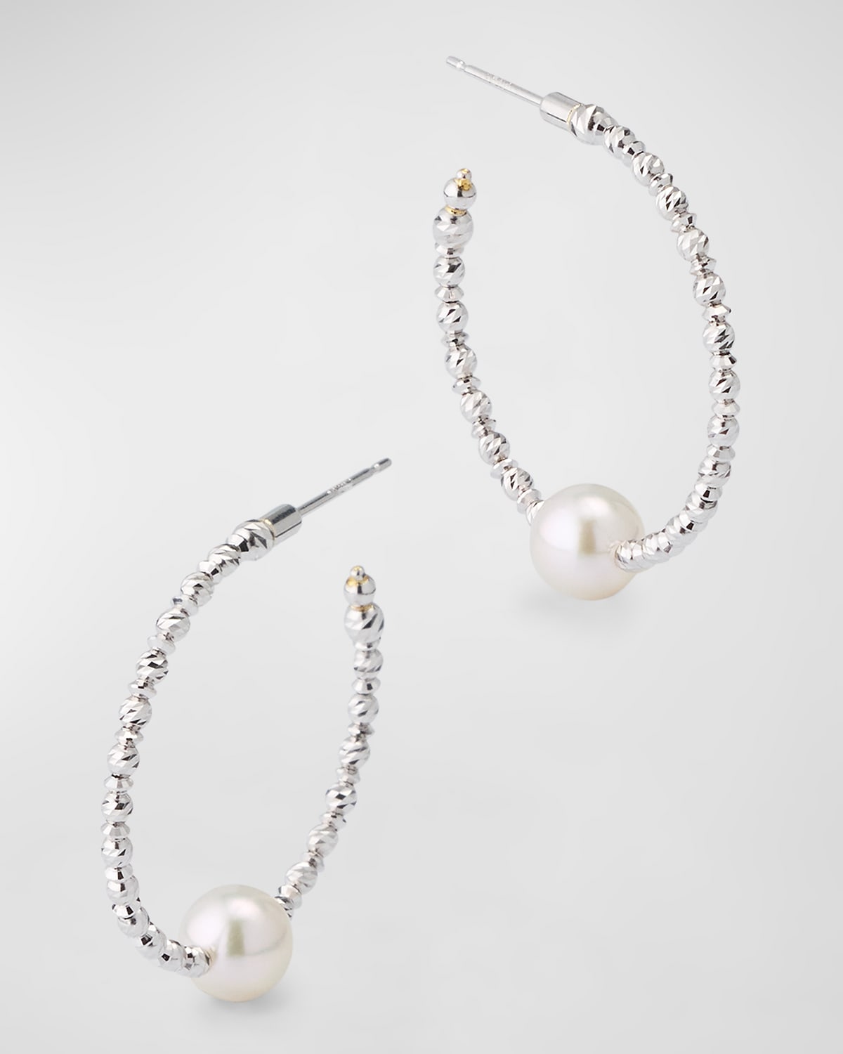 18K White Gold Small Akoya Pearl Hoop Earrings