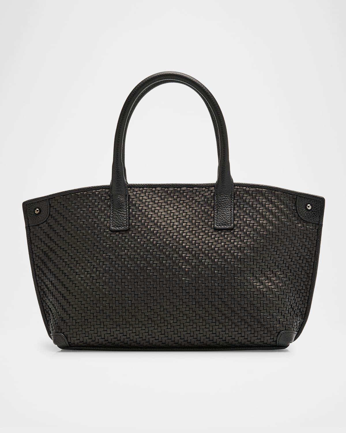 AKRIS AI LITTLE CHECK BRAIDED LEATHER TOP-HANDLE BAG 