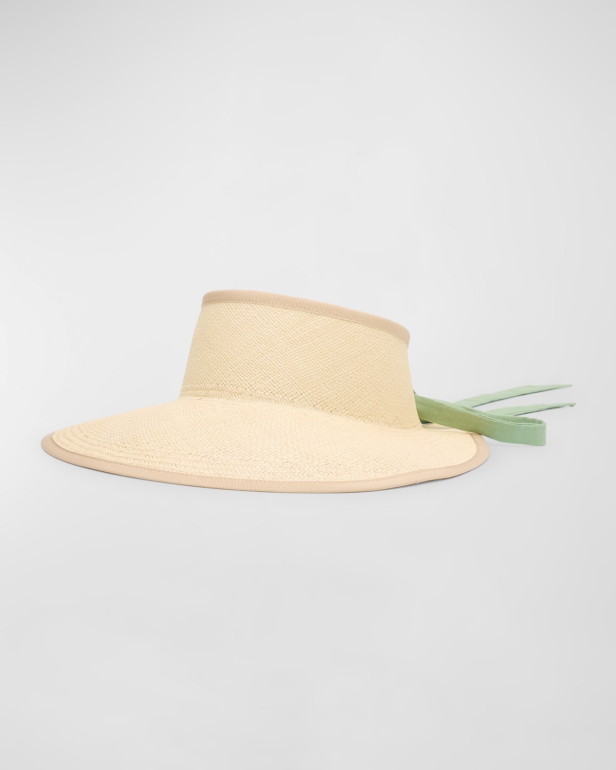 Mia Woven Straw Visor With a Linen Scarf